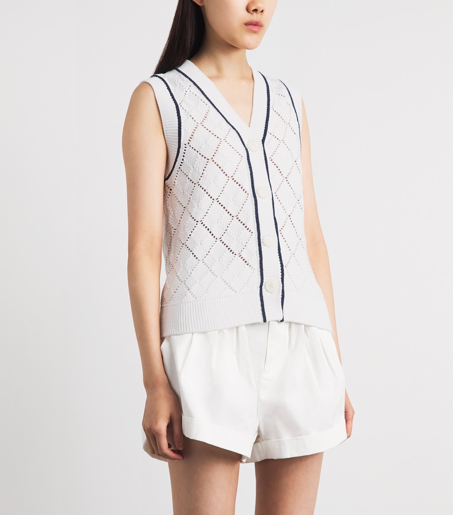 Varley Womens Pointelle-Knit Sleeveless Cardigan White Image 4
