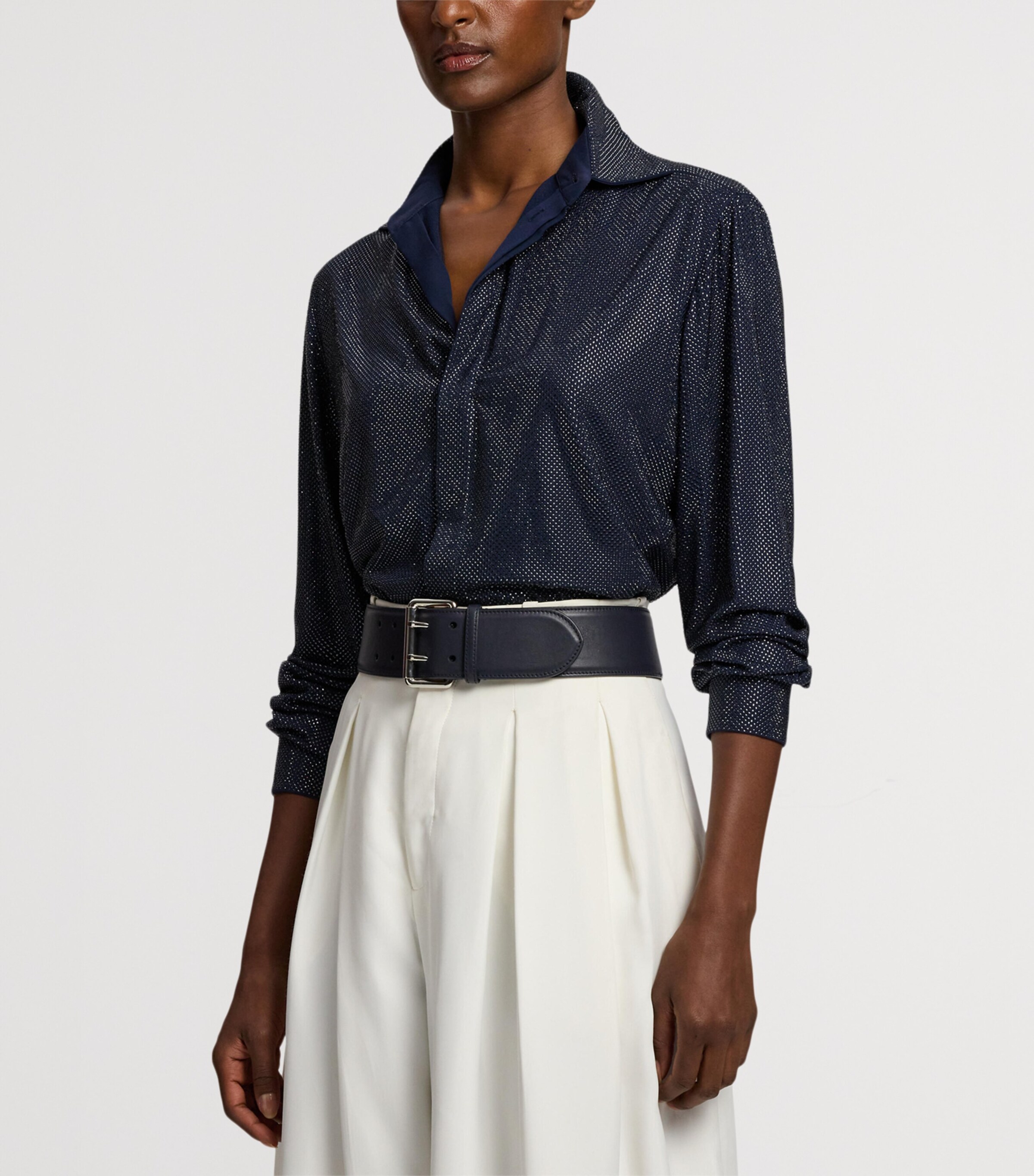 Ralph Lauren Collection Womens Silk Embellished Adrien Shirt Navy Image 9