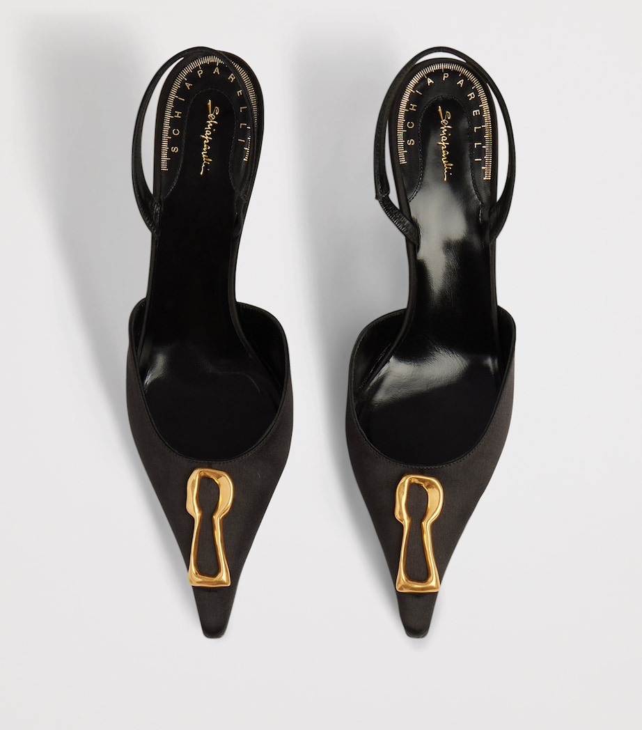 Schiaparelli Satin Keyhole Slingback Heels 65 Black Image 3