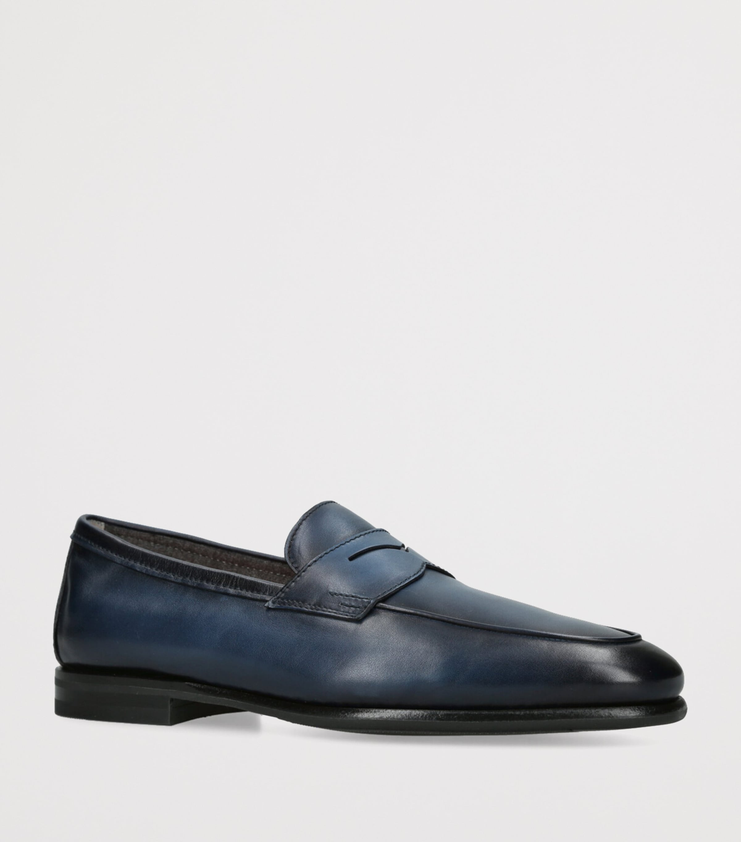 Santoni Leather Cashmere-Lined Carlos Loafers Navy Image 3