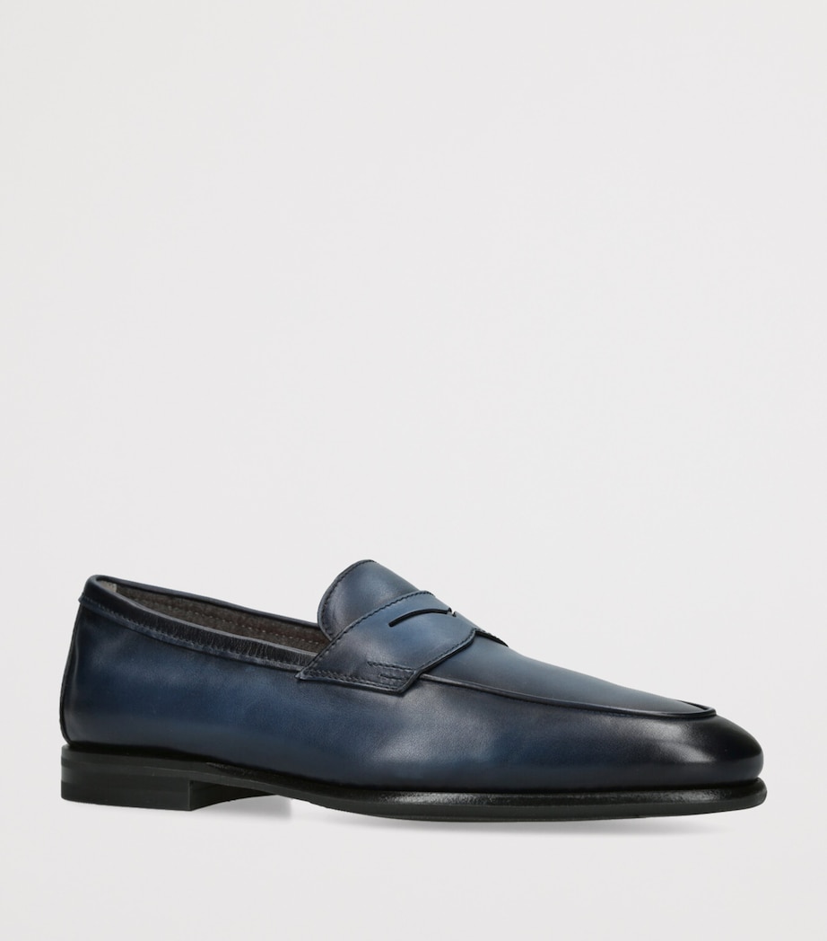 Santoni Leather Cashmere-Lined Carlos Loafers Navy Image 3