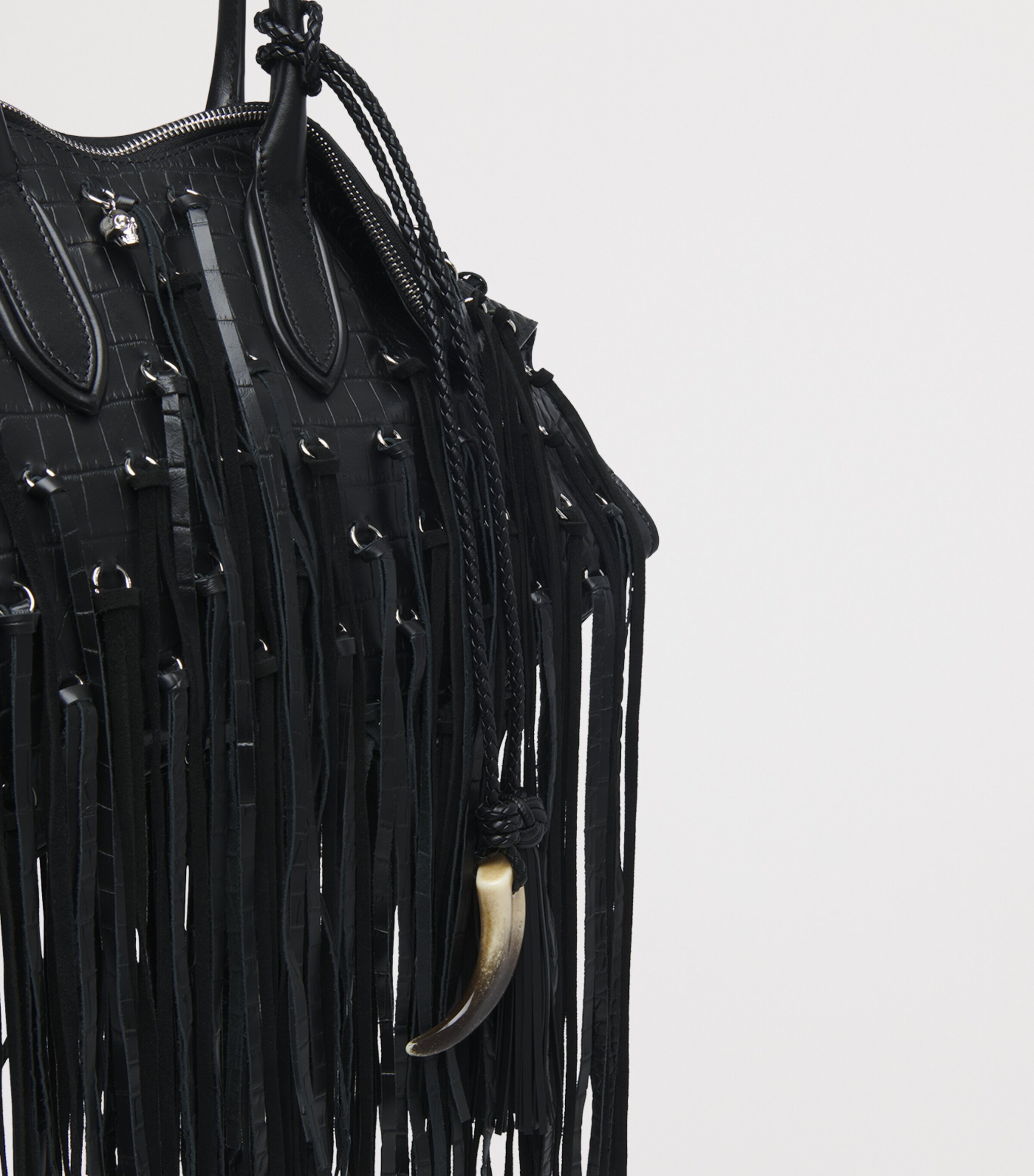 McQueen Fringed Embellished Manta Top-Handle Bag Image 4