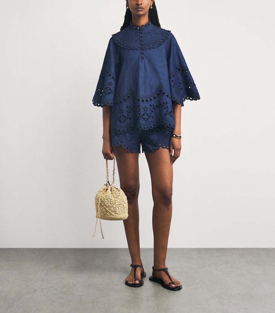 Zimmermann Womens Denim Broderie Mahon Blouse Ink Ink Image 2