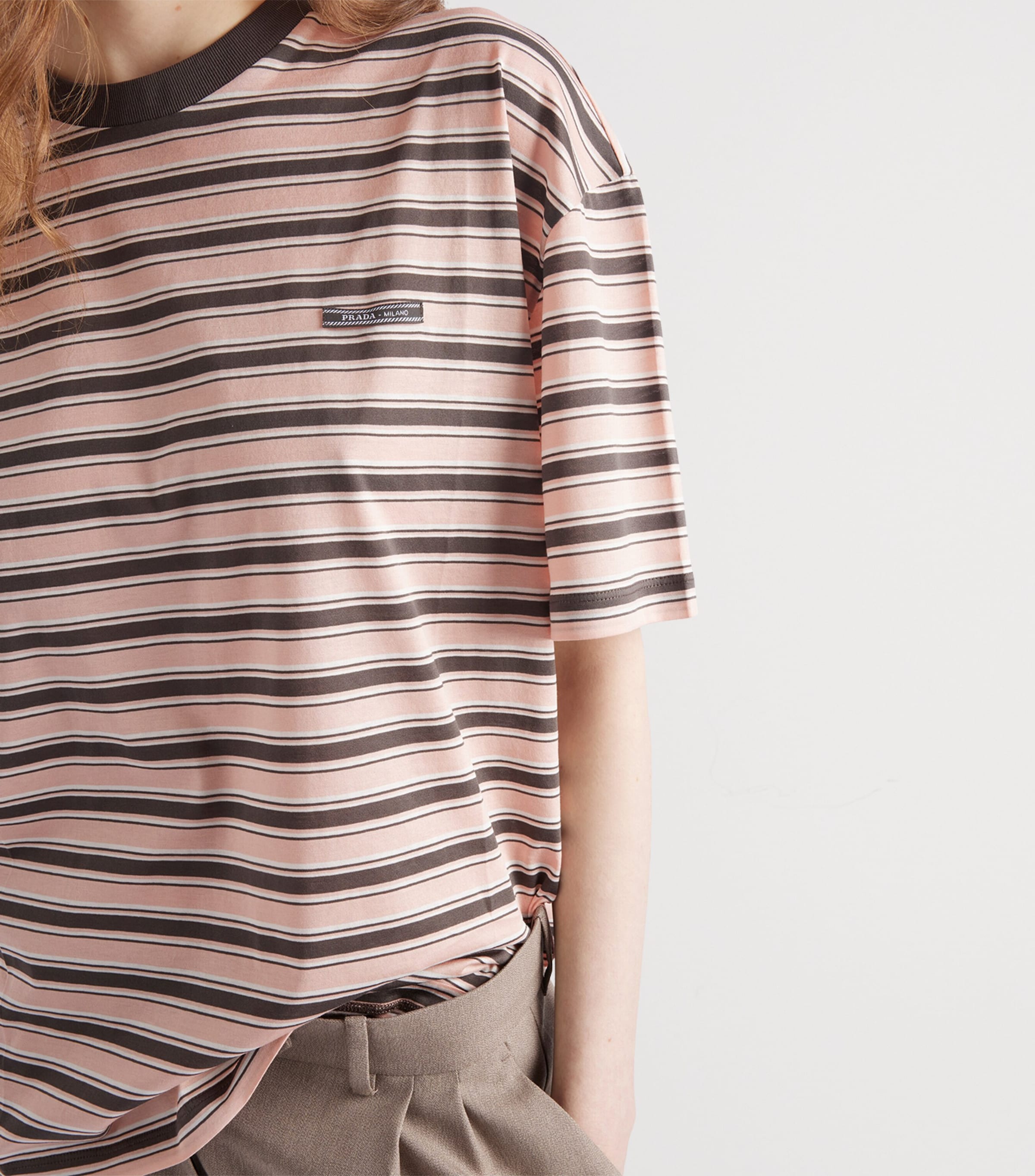 Prada Pink Cotton Stripe Lisle T-Shirt | Harrods UK