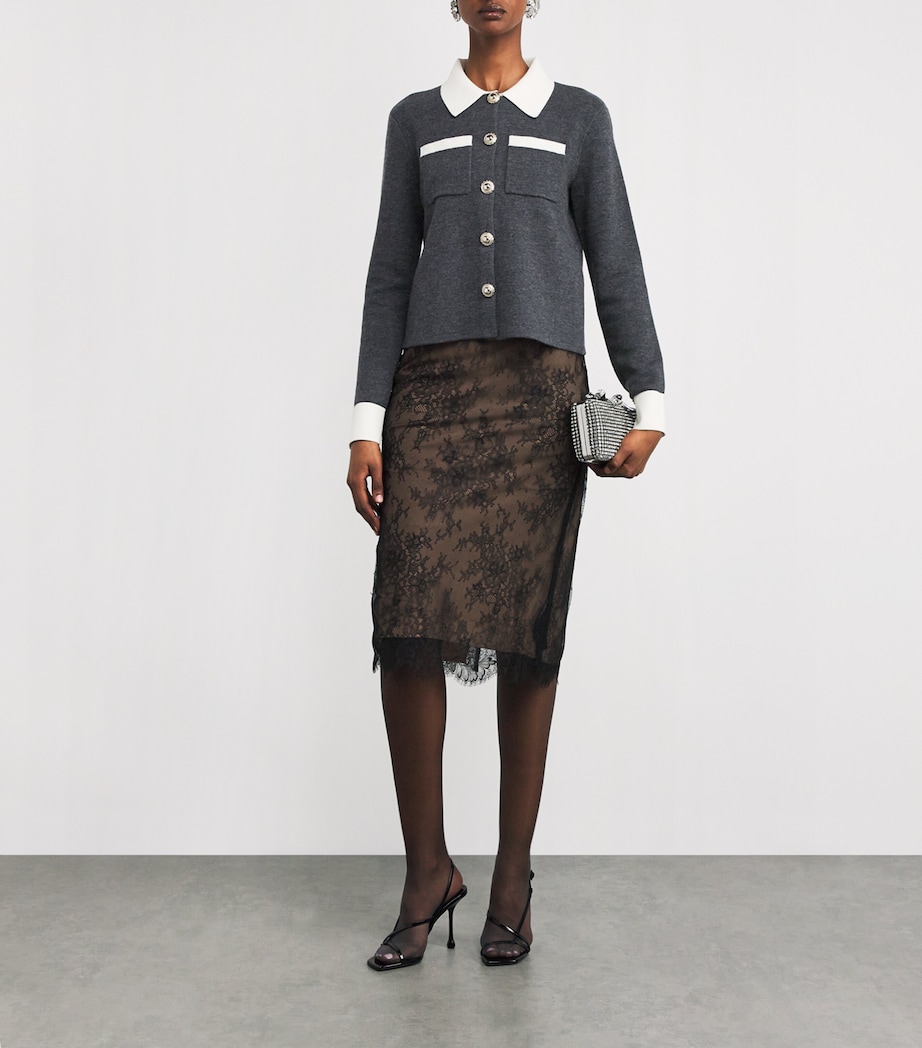 Contrast-Collar Cardigan GREY Image 2