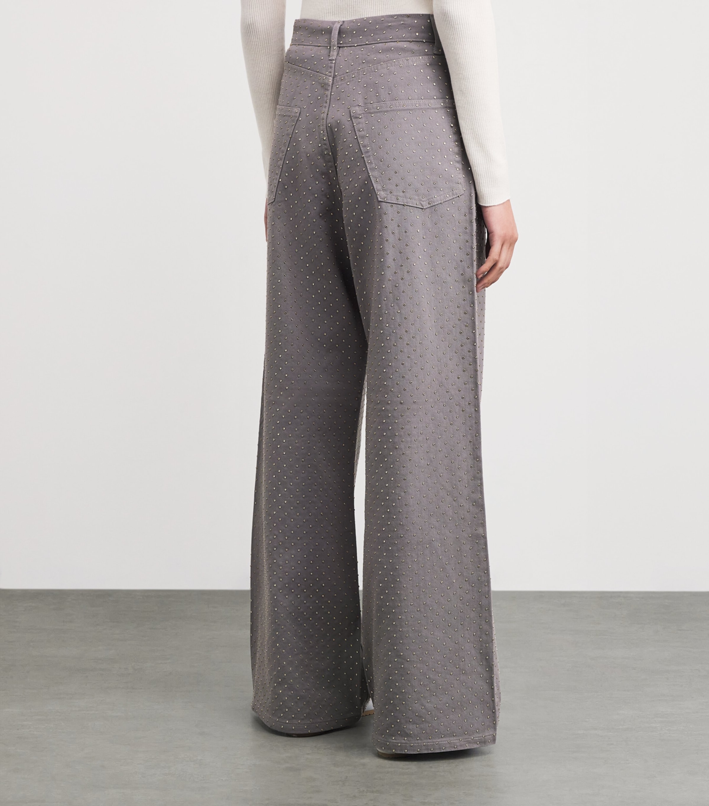 Sandro Paris Womens Rhinestone Mid-Rise Wide-Leg Jeans Grey Image 4