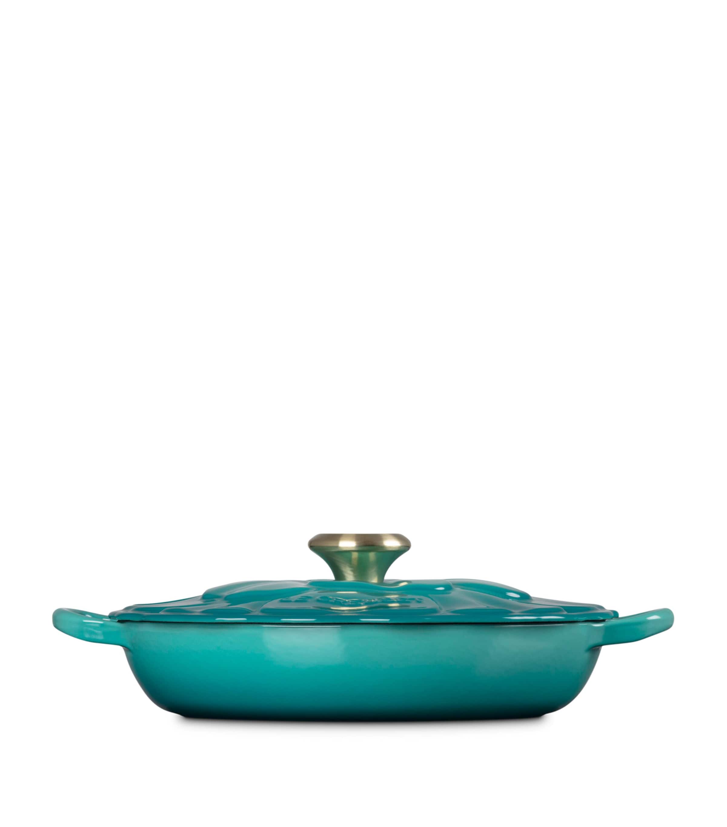 Le Creuset Cast Iron Petal Shallow Casserole Dish (26cm) Bleu Riviera Image 3