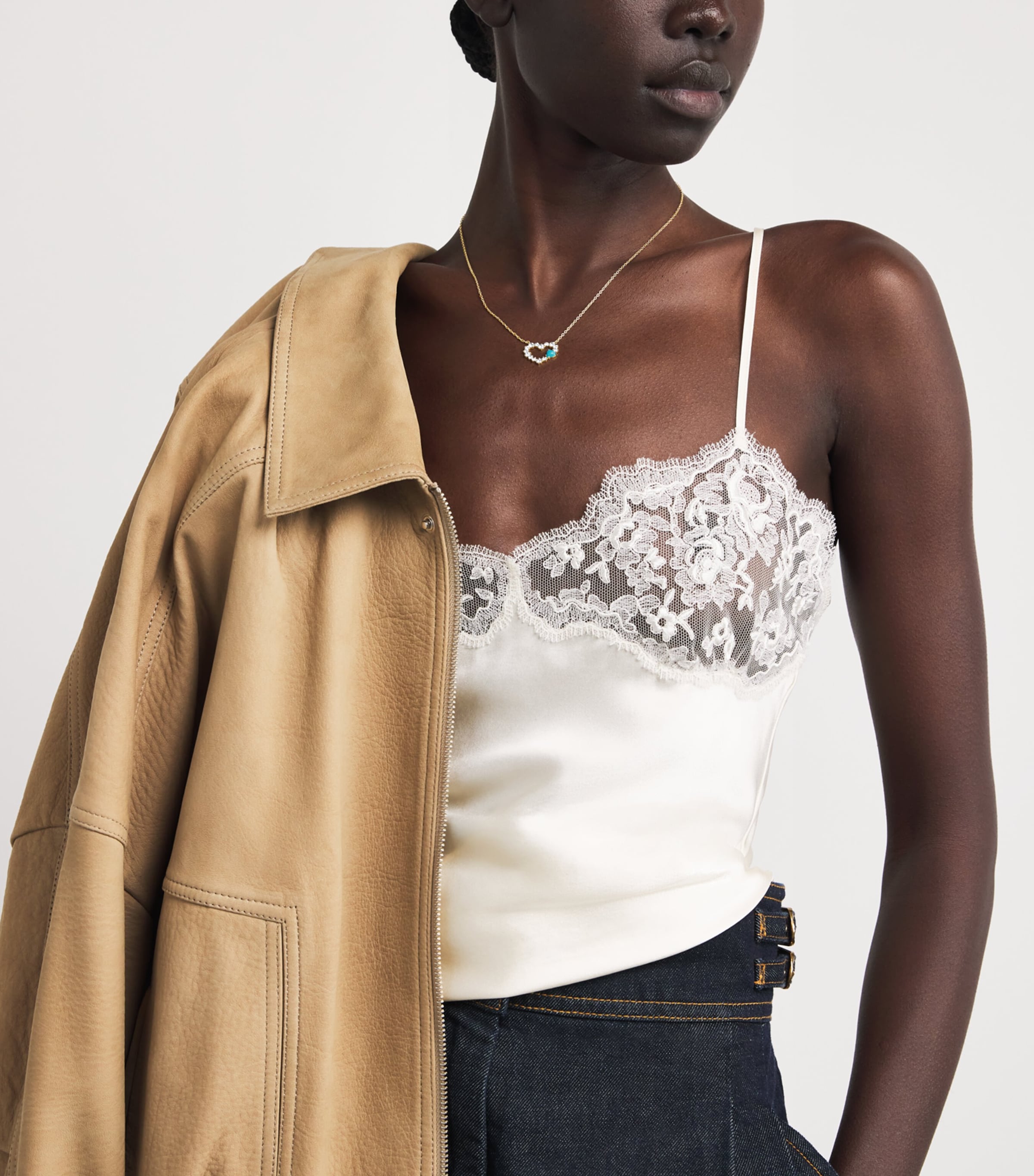 Yellow Gold, Diamond and Turquoise Open Heart Necklace YELLOW GOLD Image 2