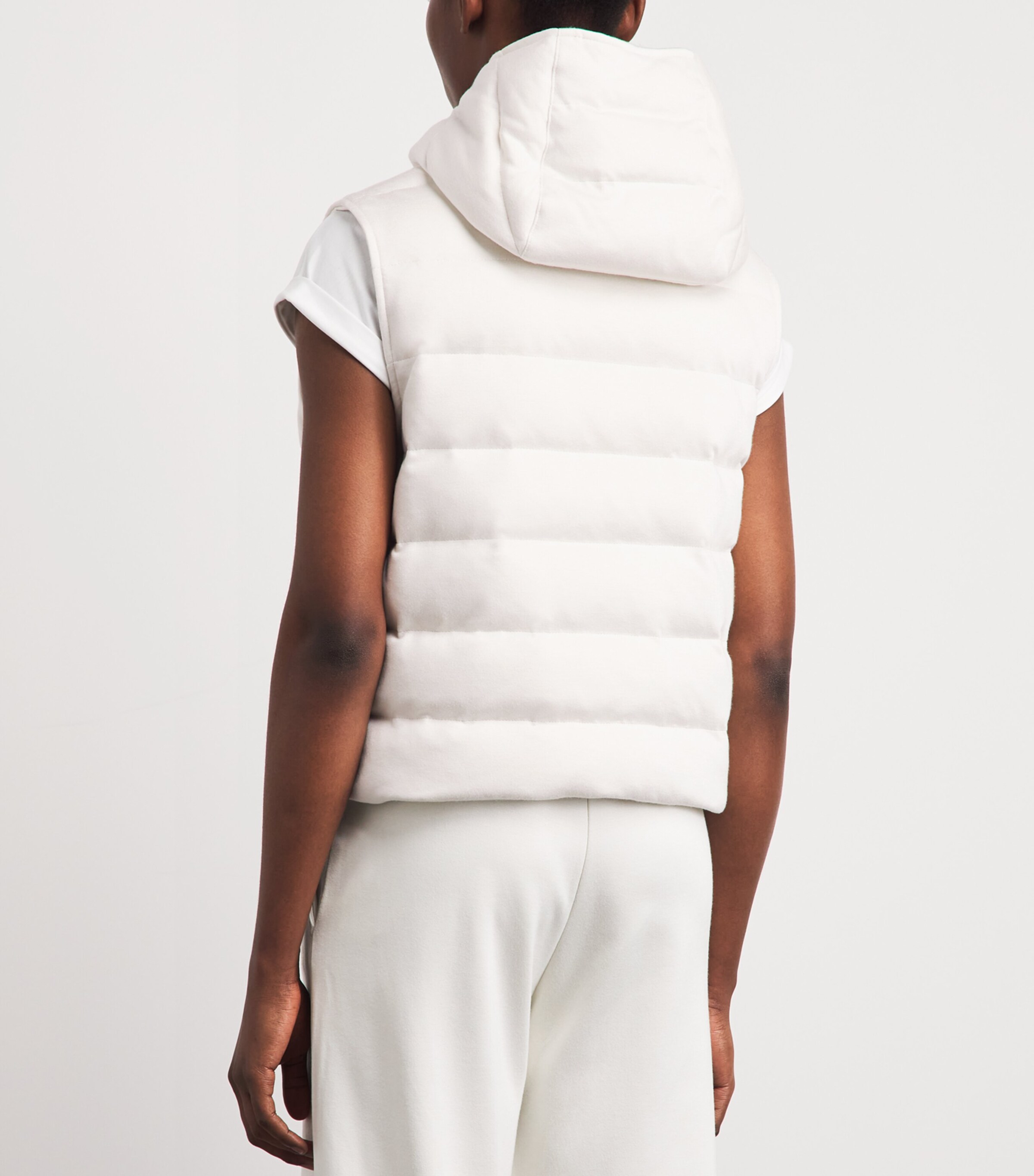 Eleventy Womens Cotton-Blend Hooded Gilet Avorio Image 5