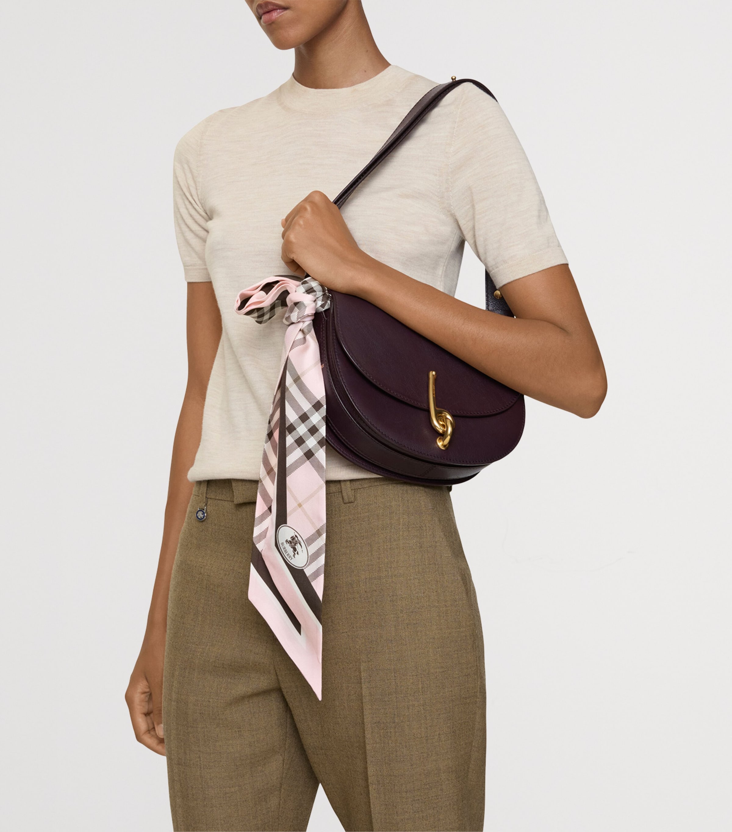 Burberry Silk Check Knight Skinny Scarf Bow Pink Image 3