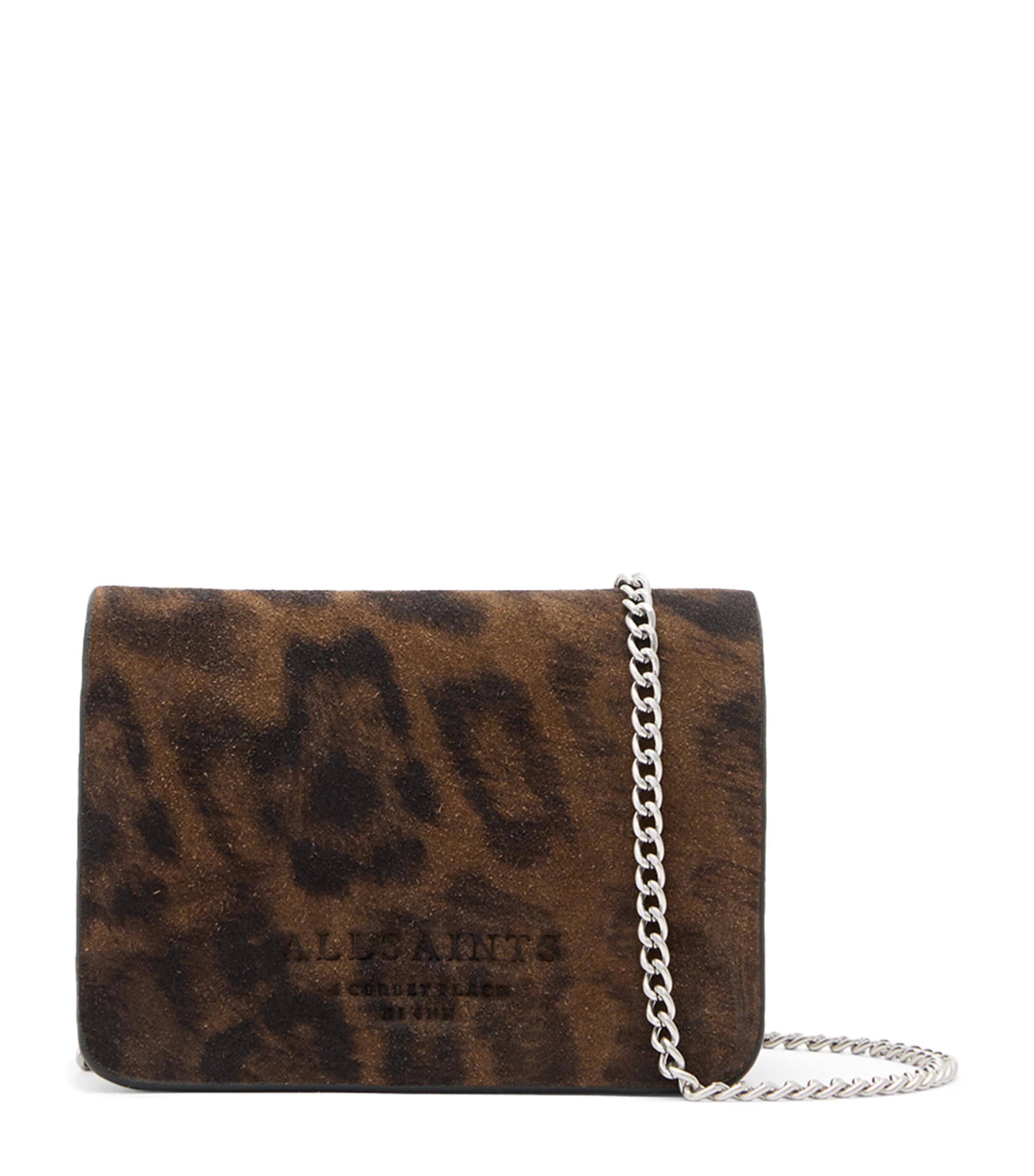 Allsaints Suede Leopard Print Honore Cross-body Bag In Brown