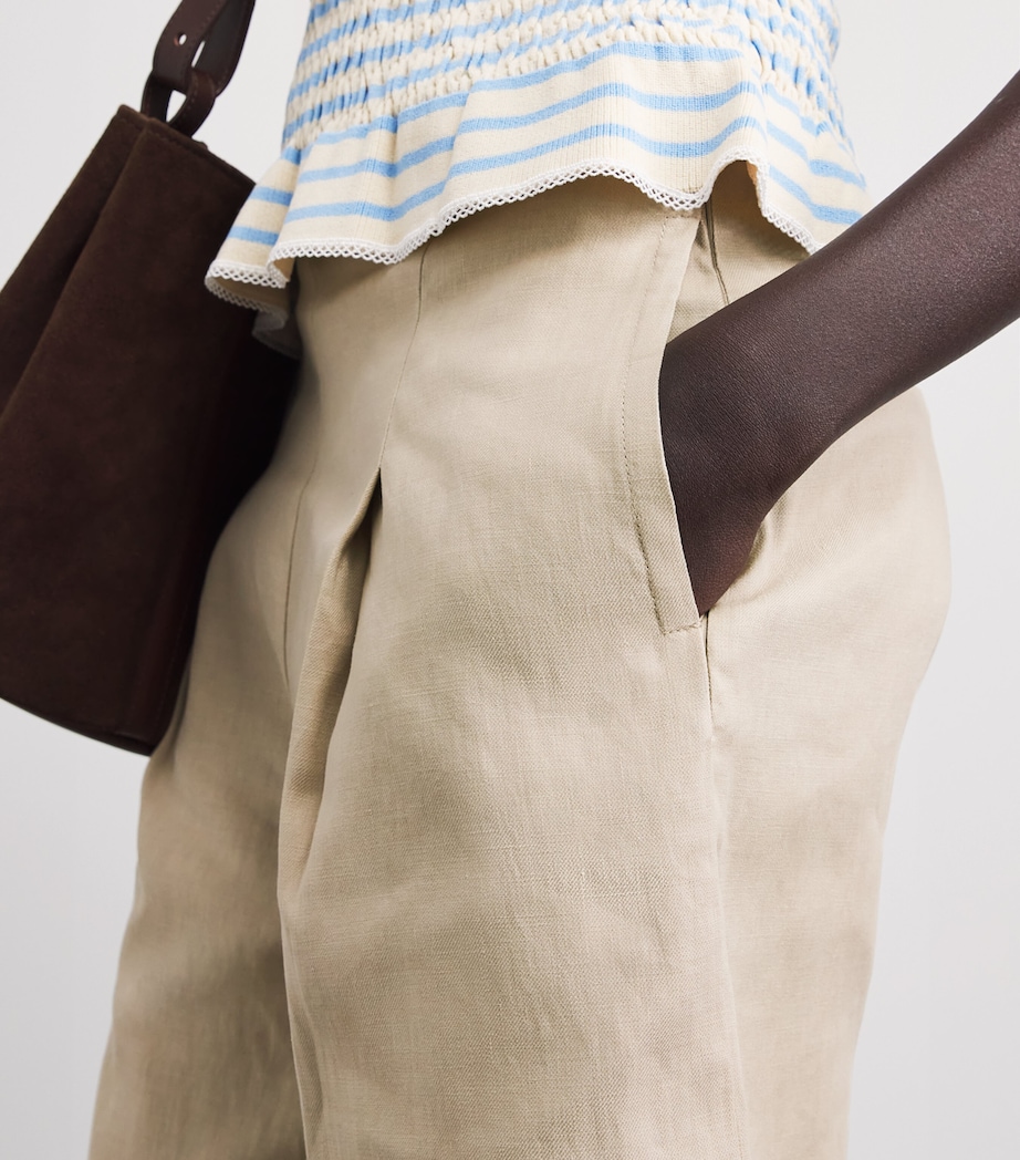 Claudie Pierlot Womens Linen-Blend Wide-Leg Bermuda Shorts Sand Image 3