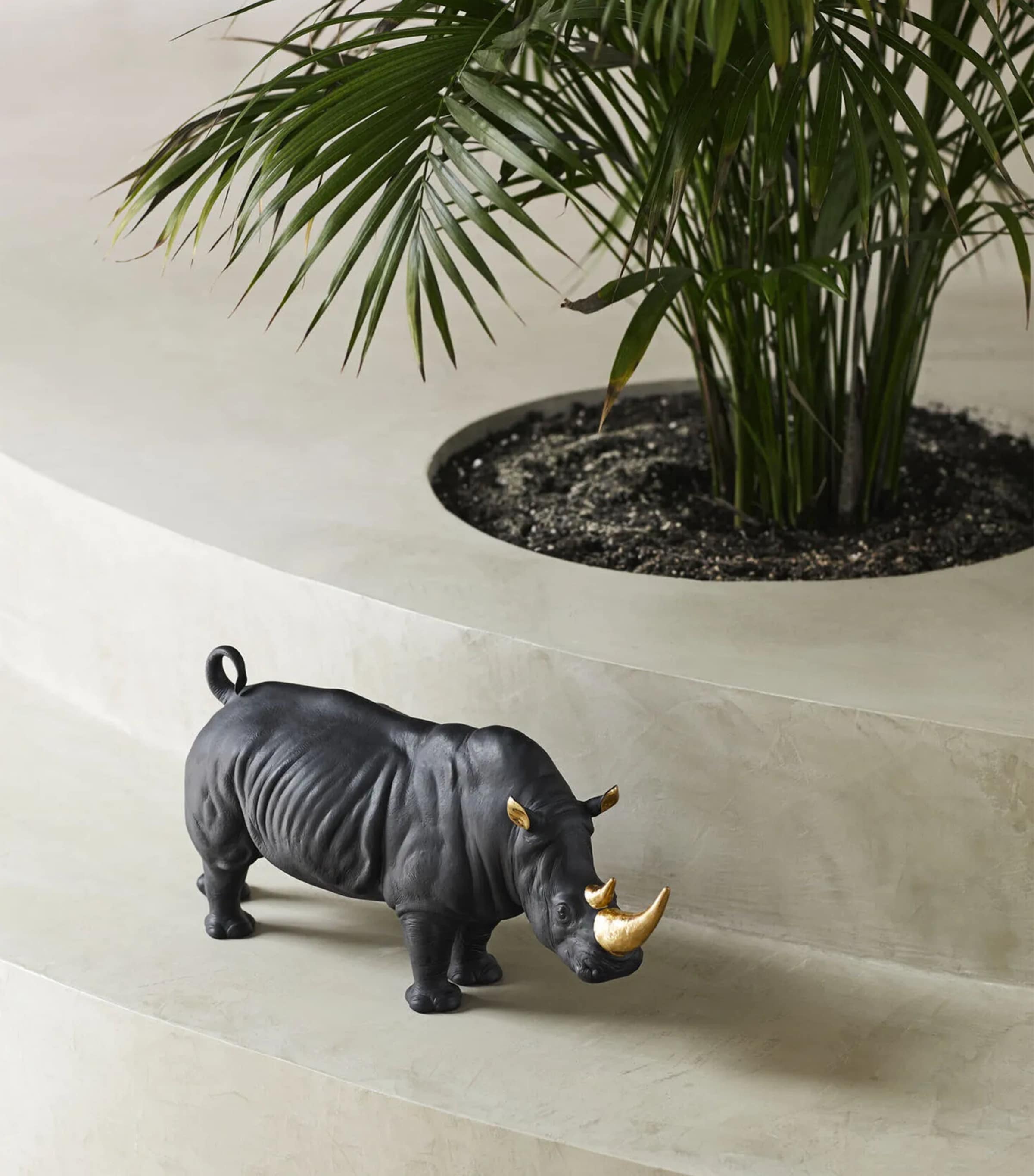 Porcelain Rhino Figurine BLACK Image 4
