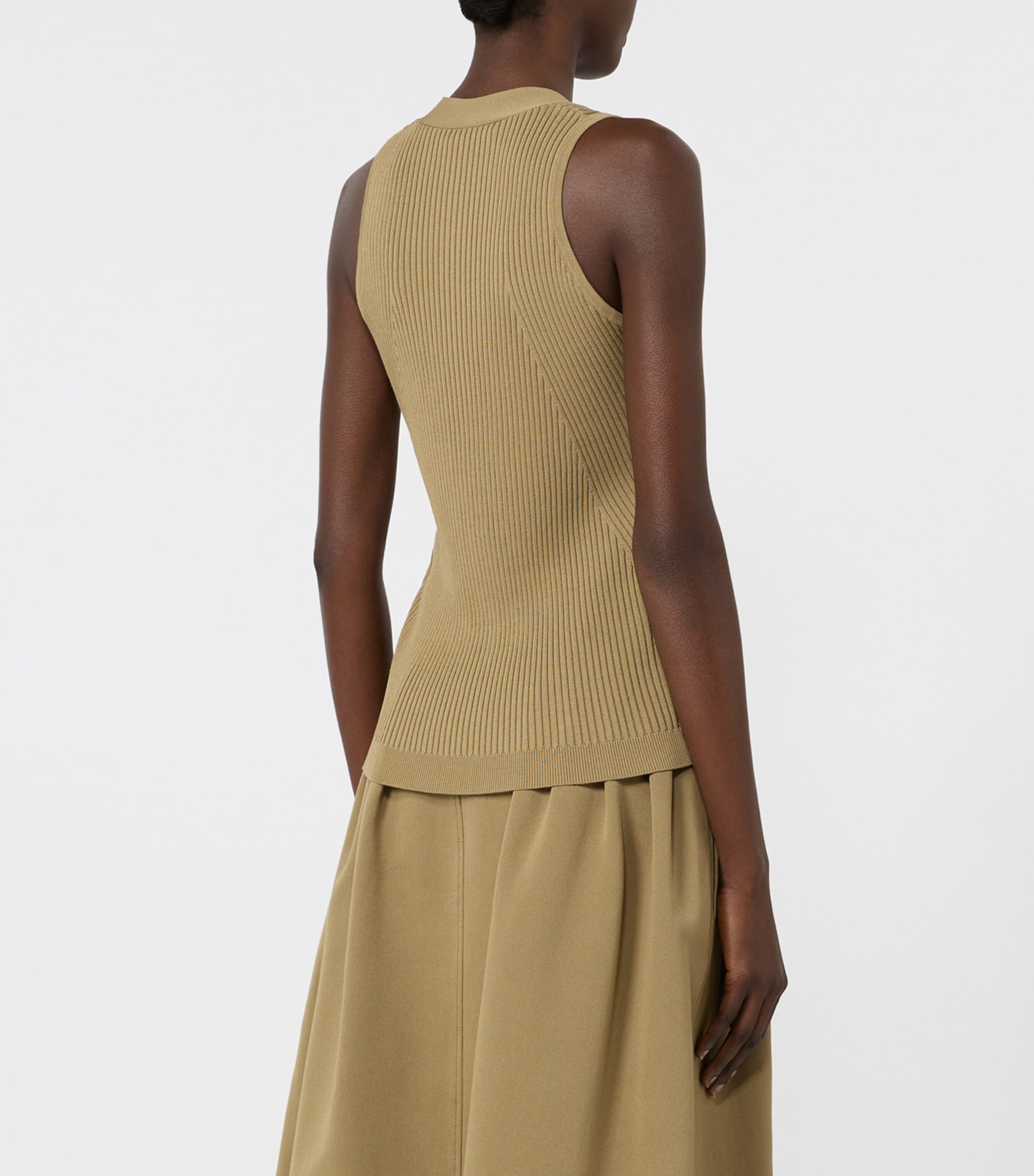 Max Mara Womens Knitted Contrast-Trim Waistcoat Kaki Image 4
