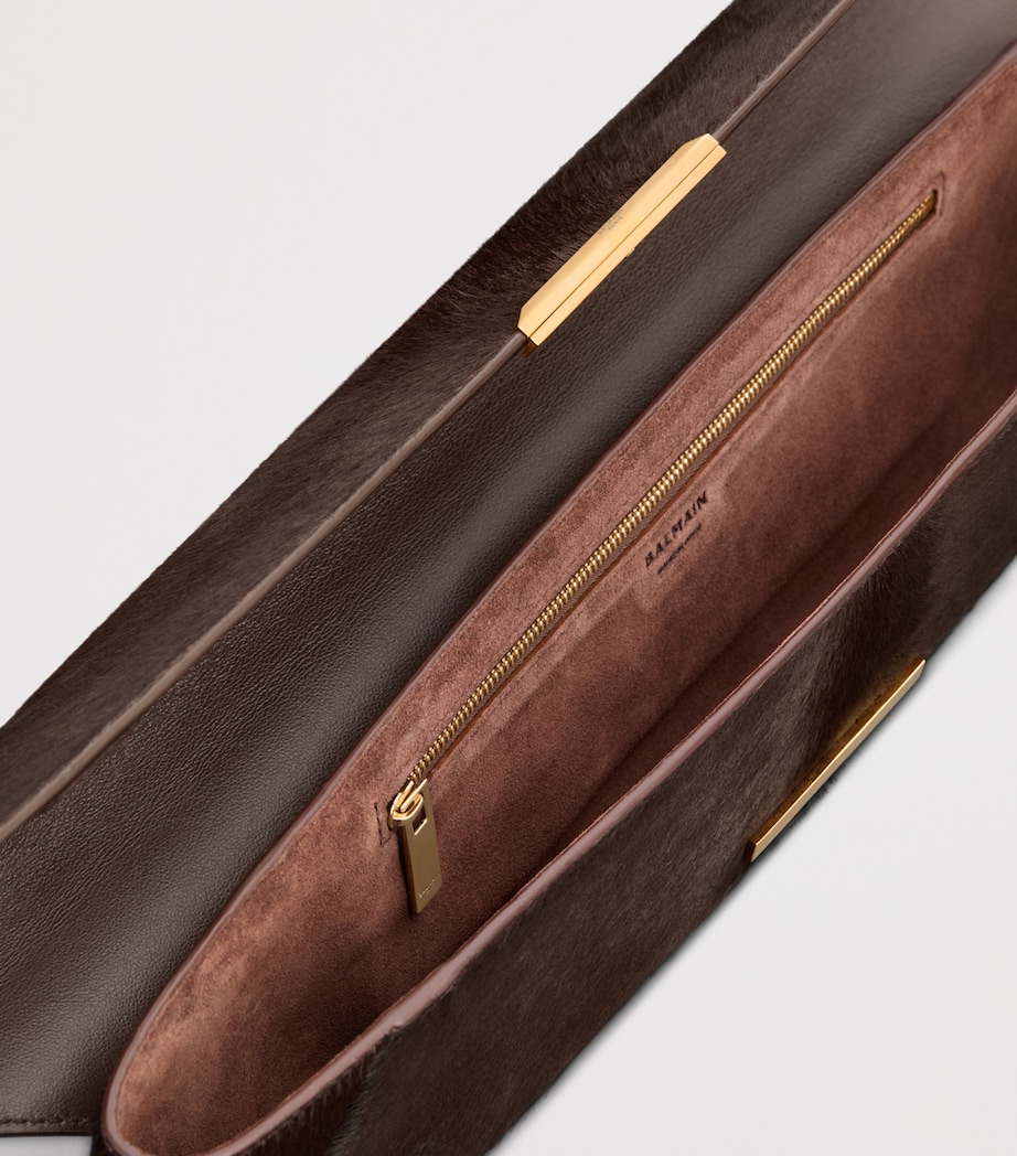 Balmain Long Leather Pony-Effect Clutch Bag Marron Fonce Image 7