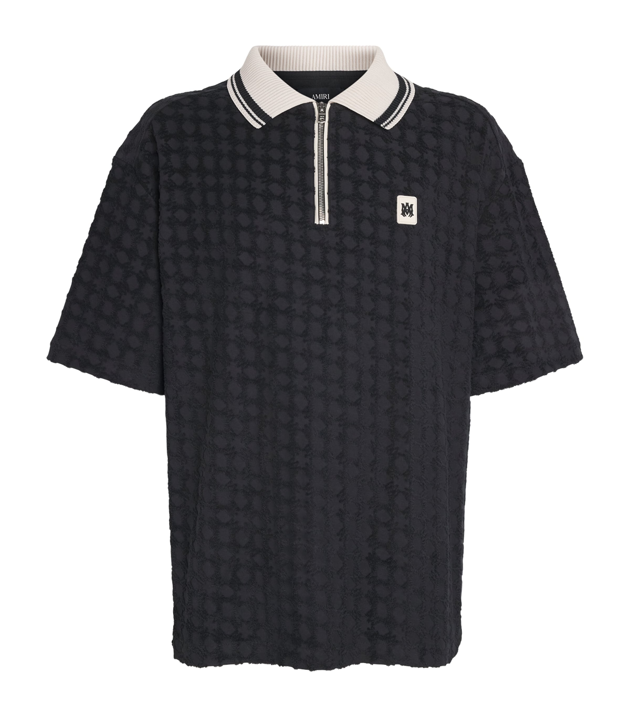 AMIRI Mens MA Quad Zip-Up Polo Shirt Black Image 1