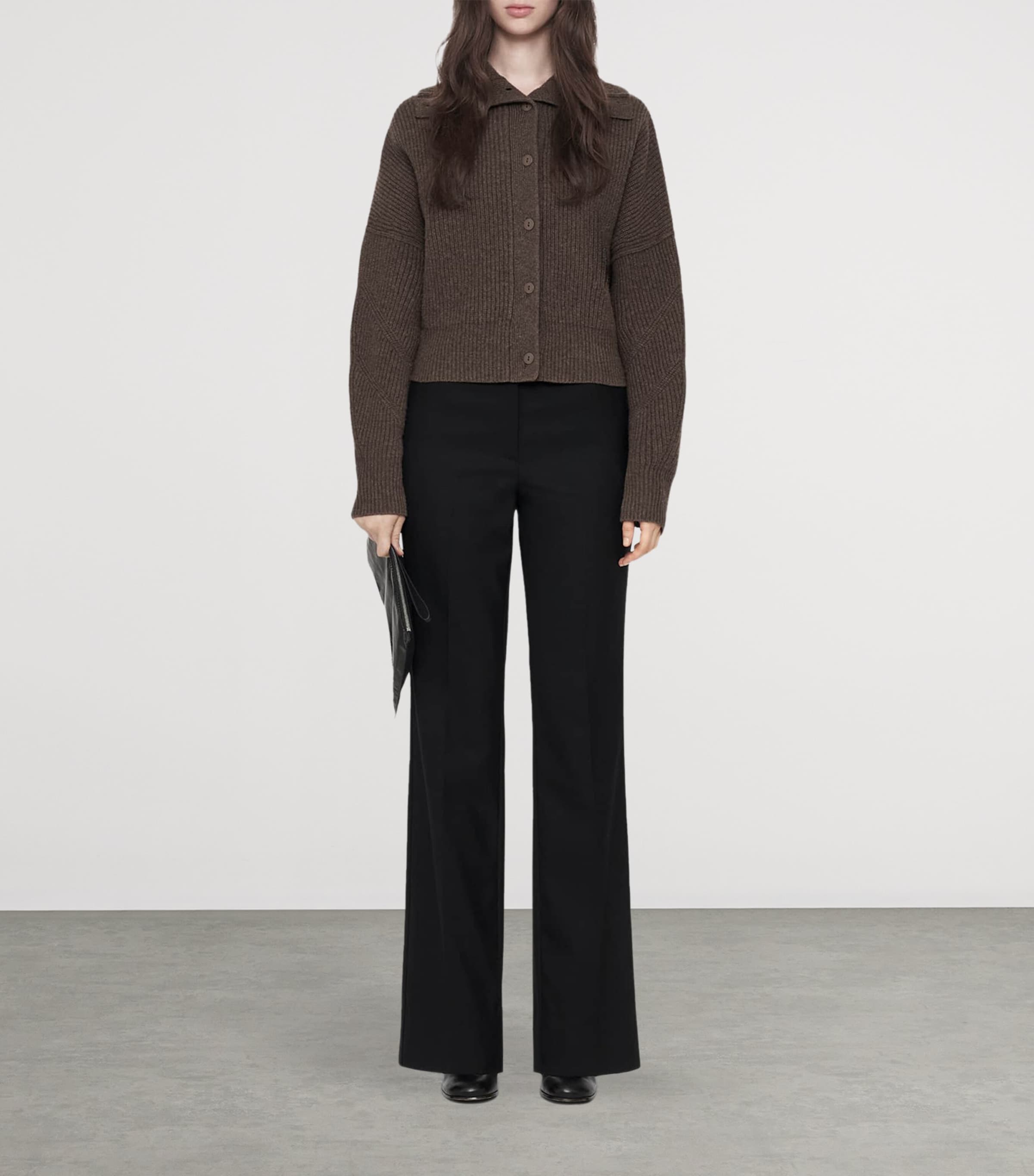 AllSaints Womens Wool Caron Collared Cardigan Mole Brown Image 2