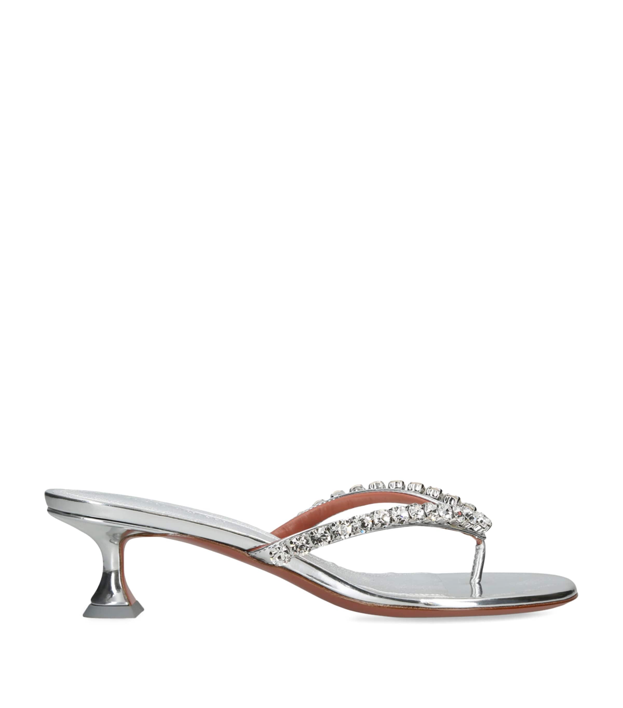 Leather Embellished Gigi Thong Sandals 45 SILVER Image 1