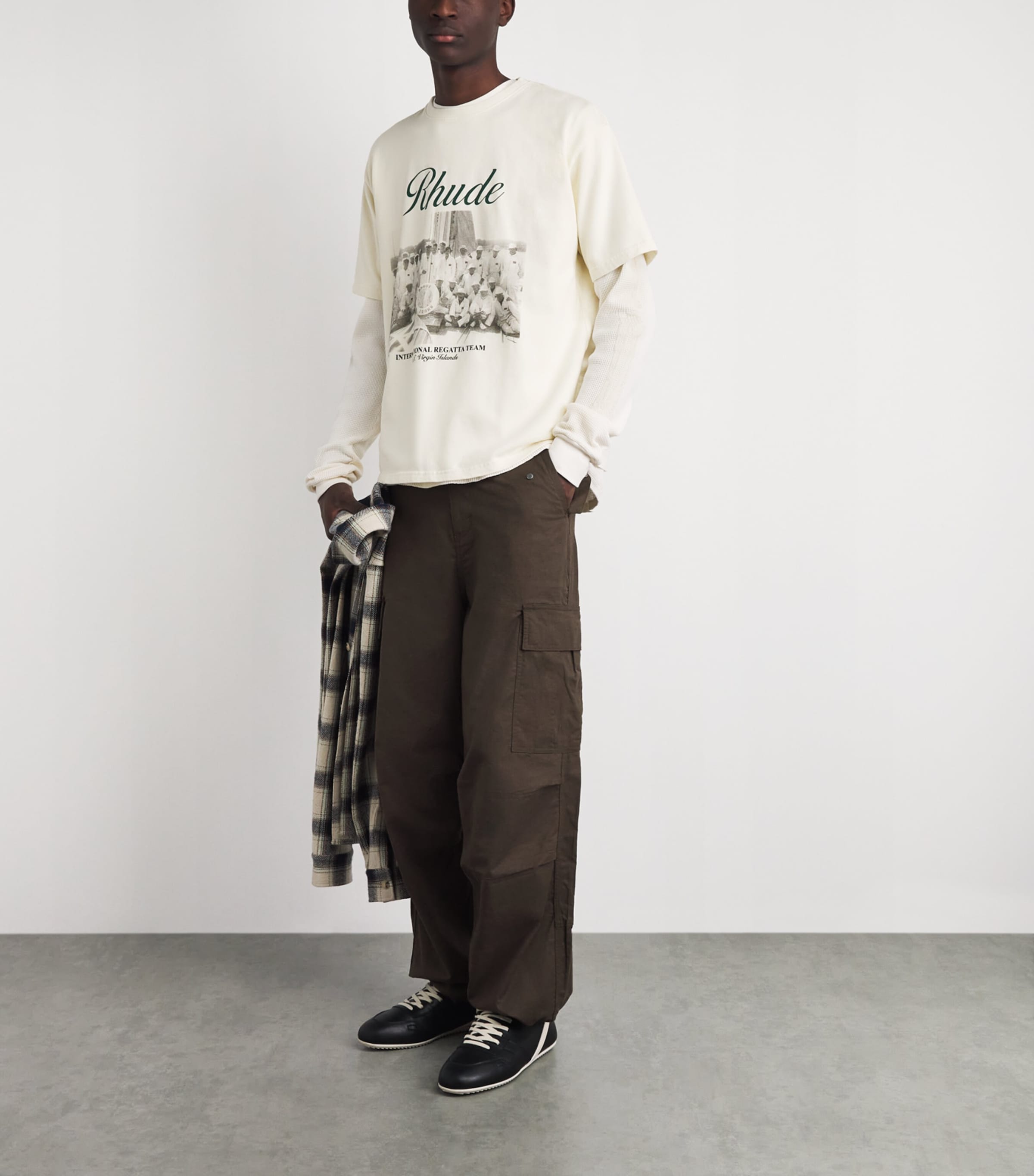 Rhude Mens Cotton Virgin Islands Script T-Shirt White/ Blk/ Grn Image 2