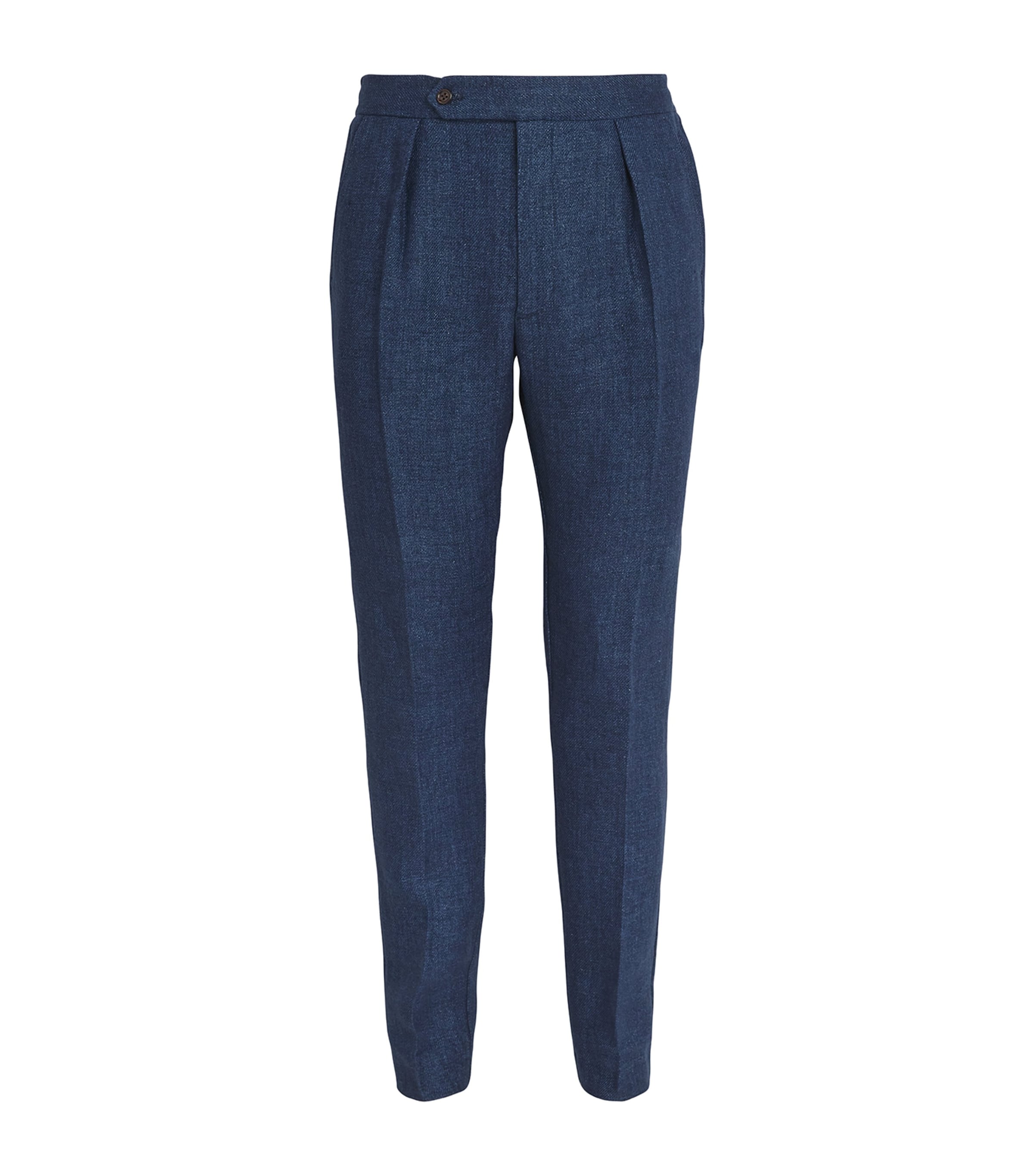 Polo Ralph Lauren Linen Herringbone Tailored Trousers In Navy