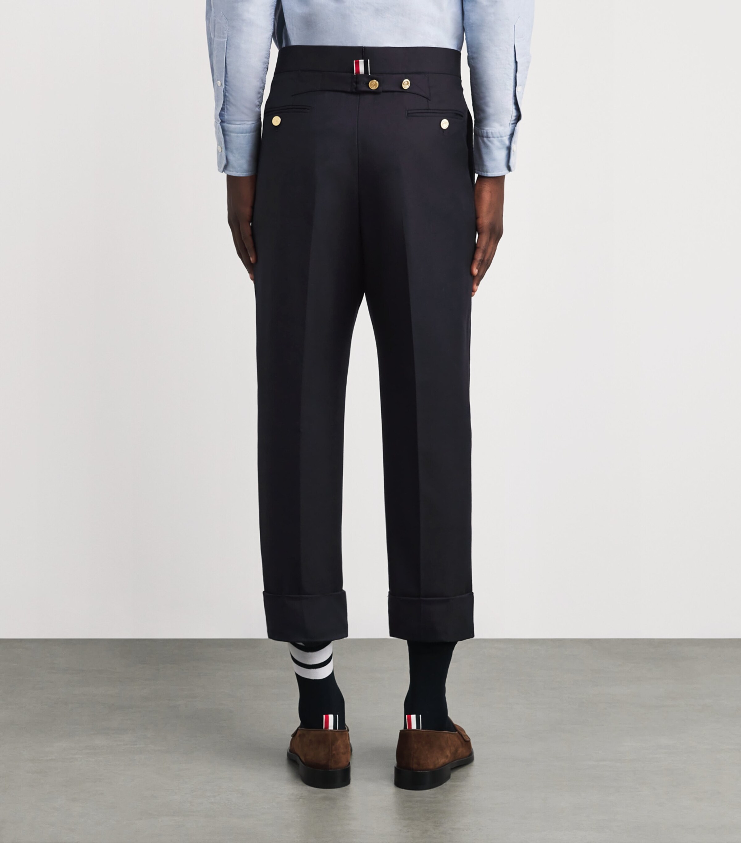 Thom Browne Navy Wool Tailored Trousers | Harrods KW