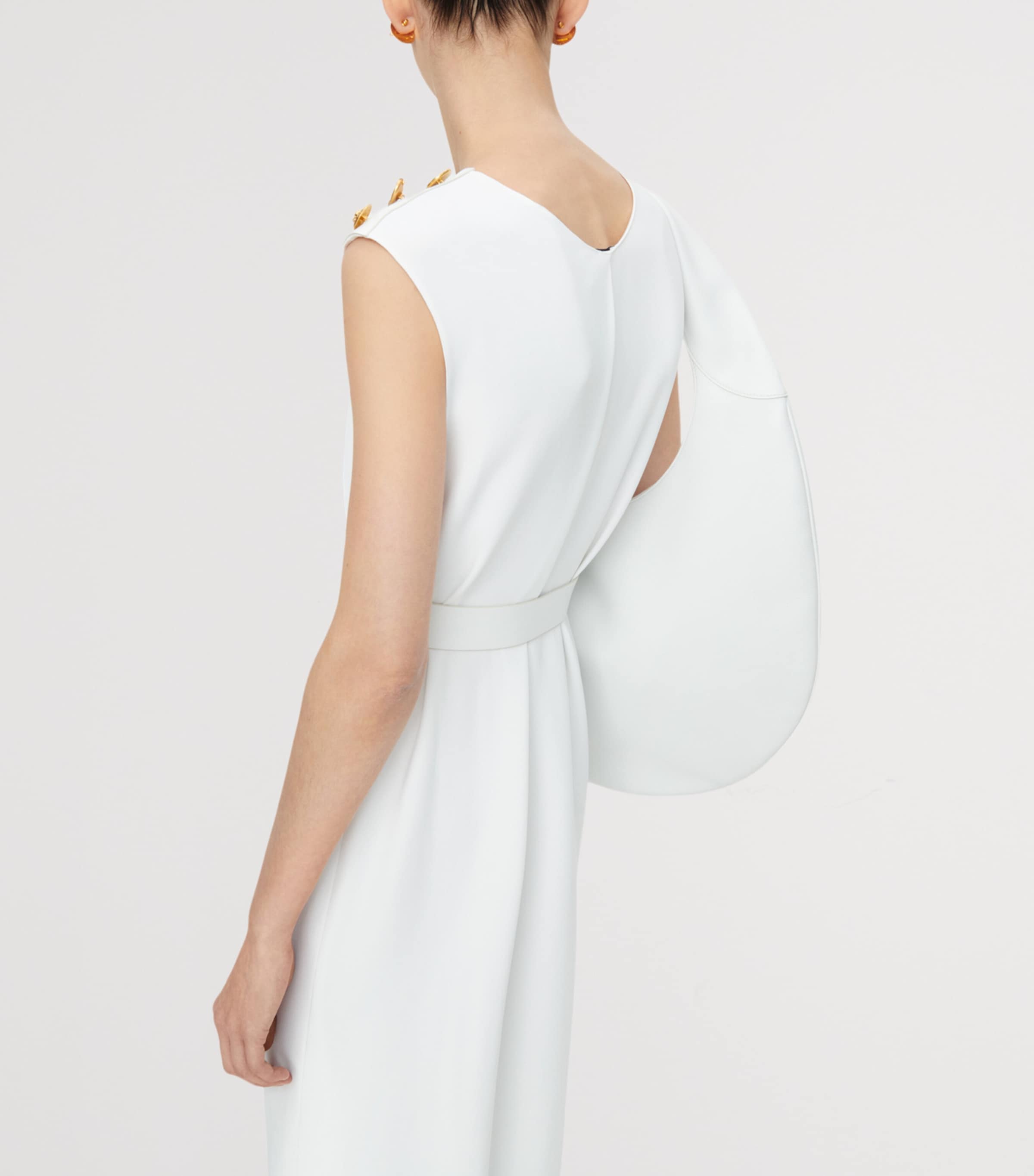 Schiaparelli Womens Crepe Leather-Trim Midi Dress White Image 5