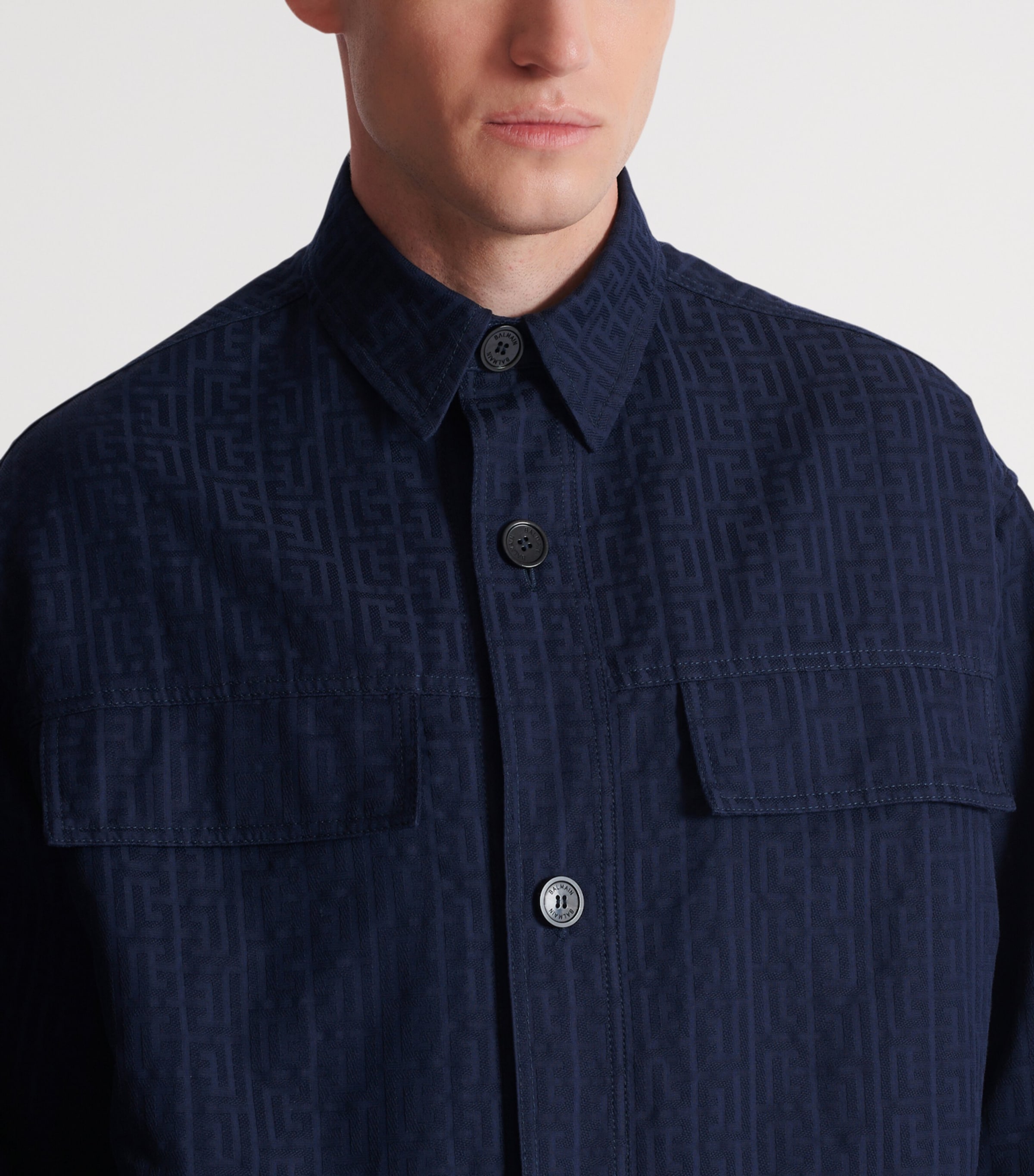Cotton Monogram Jacquard Overshirt 6UB MARINE Image 8