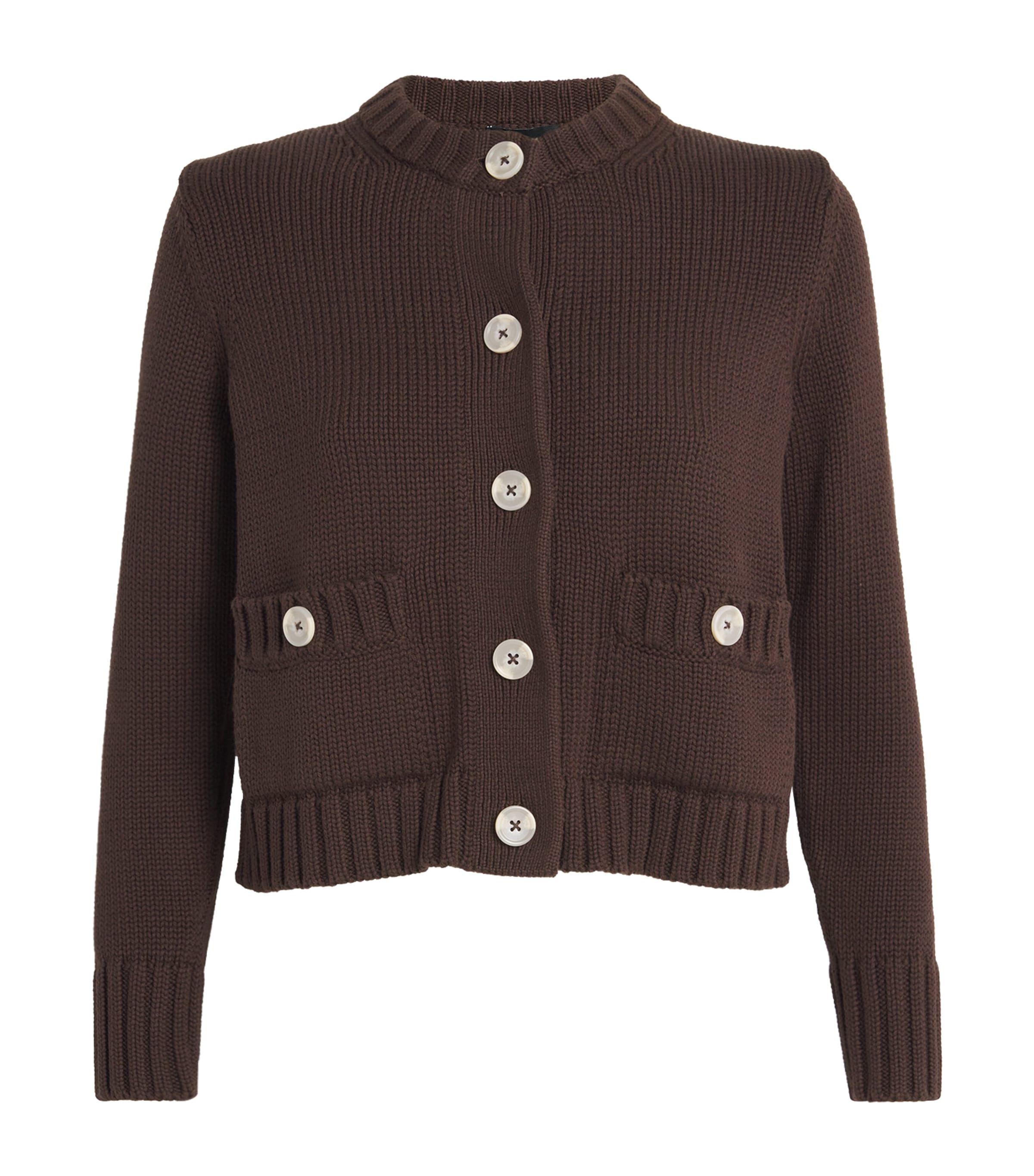 ME+EM Womens Cotton Cropped Cardigan Warm Chocolate Image 1