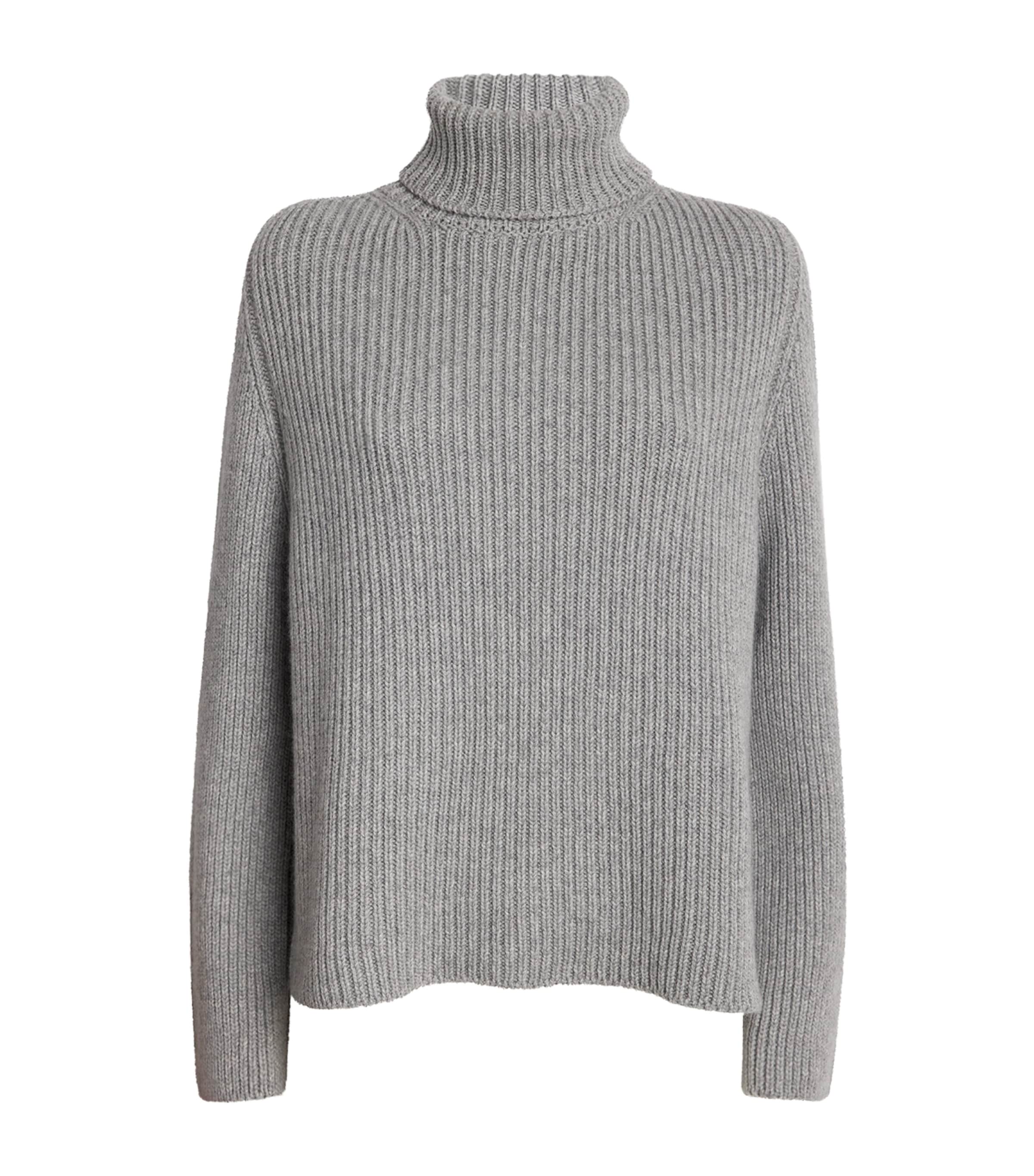 Johnstons Of Elgin Cashmere Ribbed Rollneck Sweater In Gray