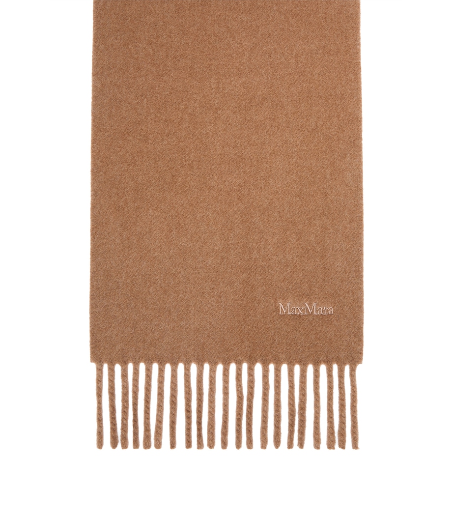 Max Mara Wool Fringed Logo Scarf Camel Image 1