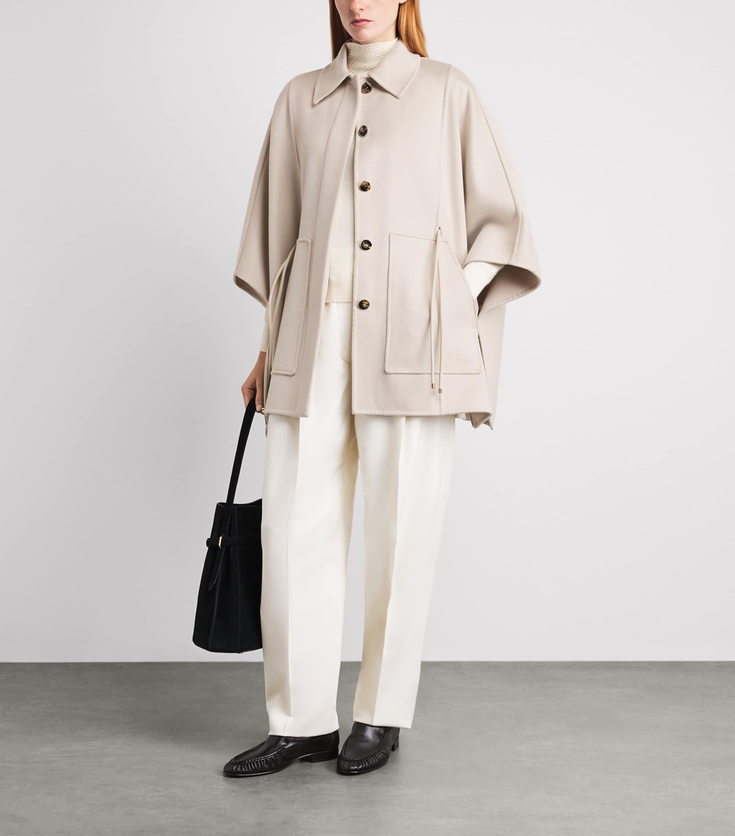 Agnona Womens Cashmere Belted Cape Beige Greige Image 2
