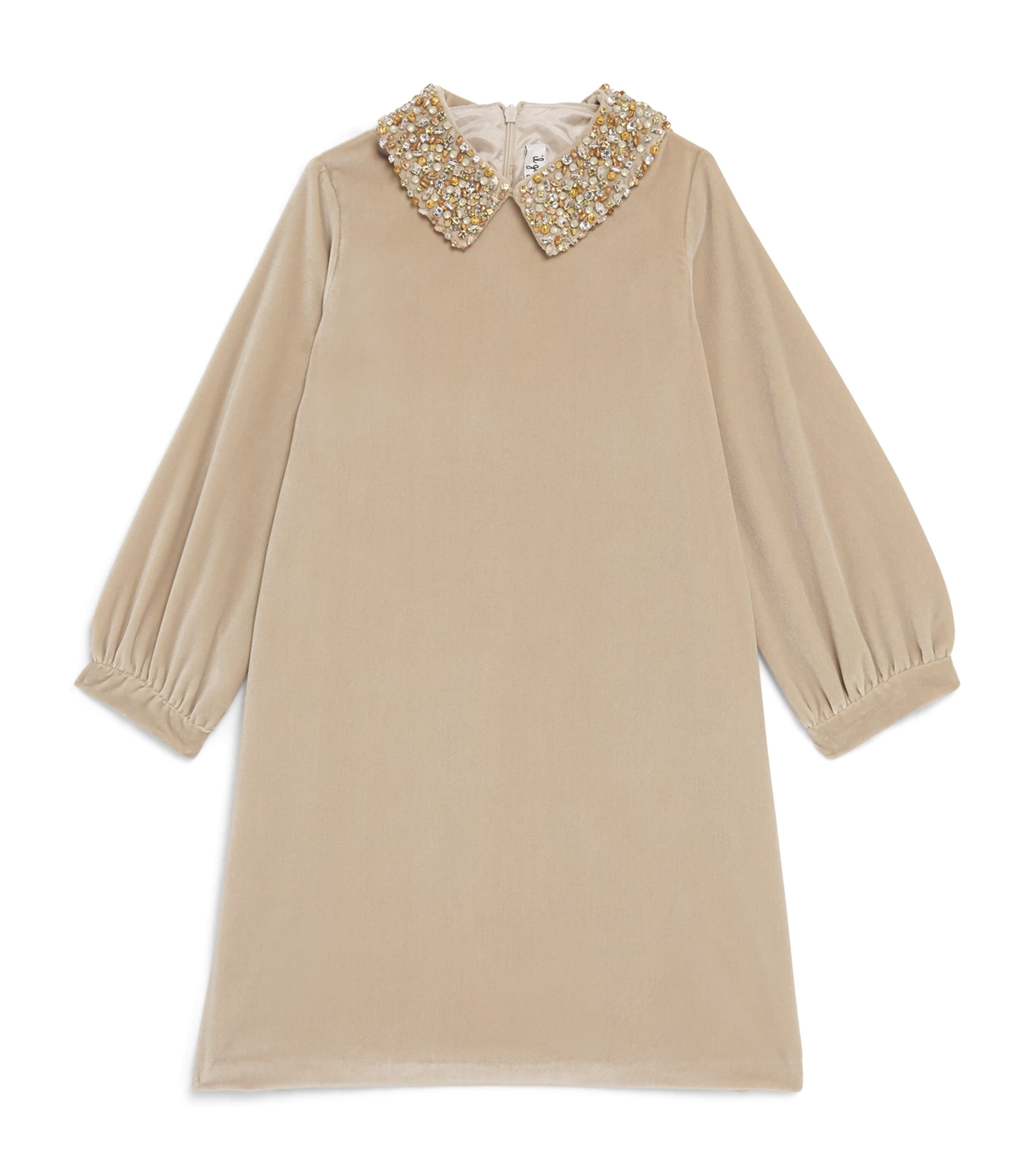 Shop Il Gufo Velvet Embellished-collar Dress In Beige