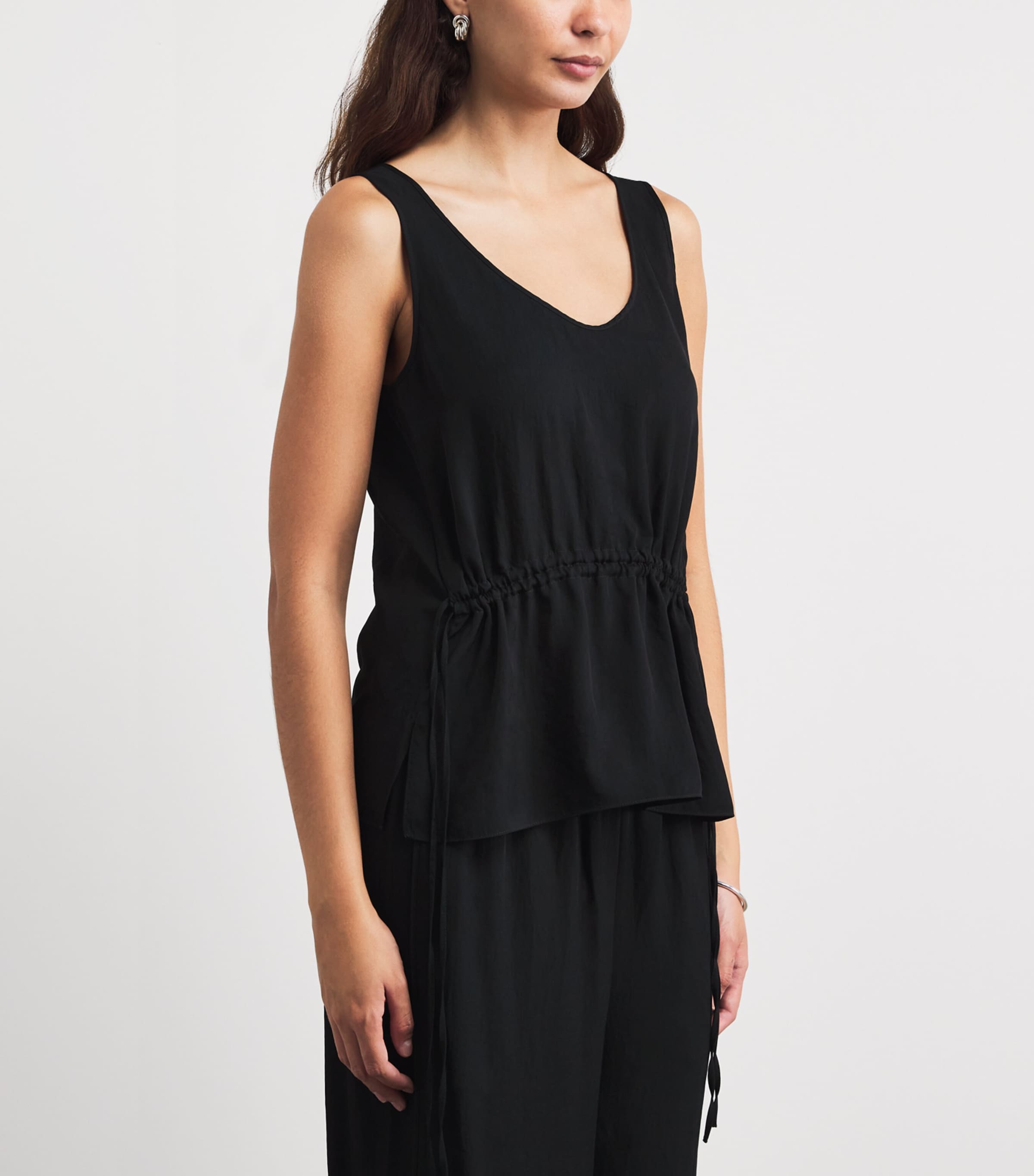 Theory Womens Twill Tie-Waist Tank Top Black Image 4