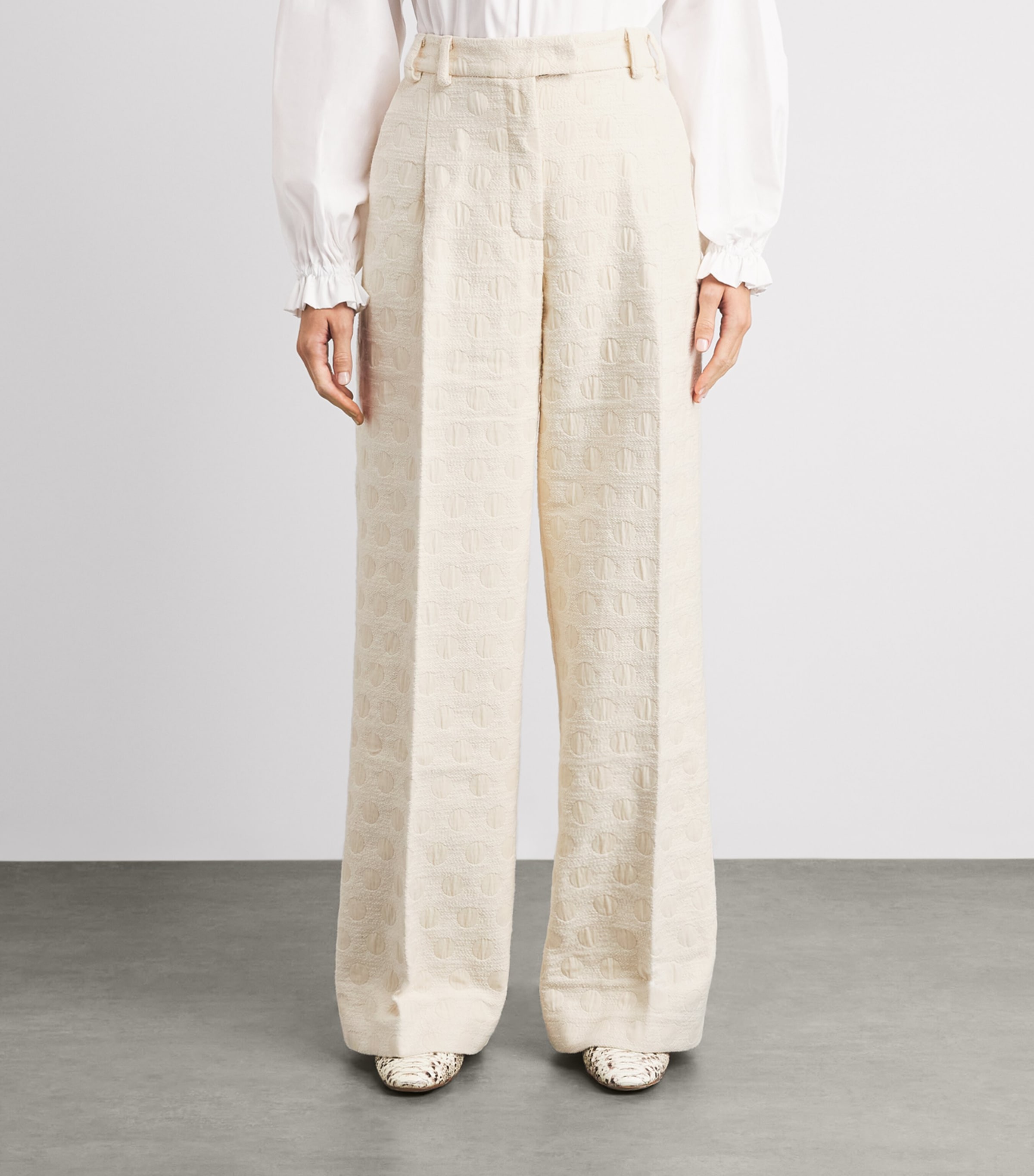 La Doublej Womens Jacquard Wide-Leg Trousers Cream Image 4