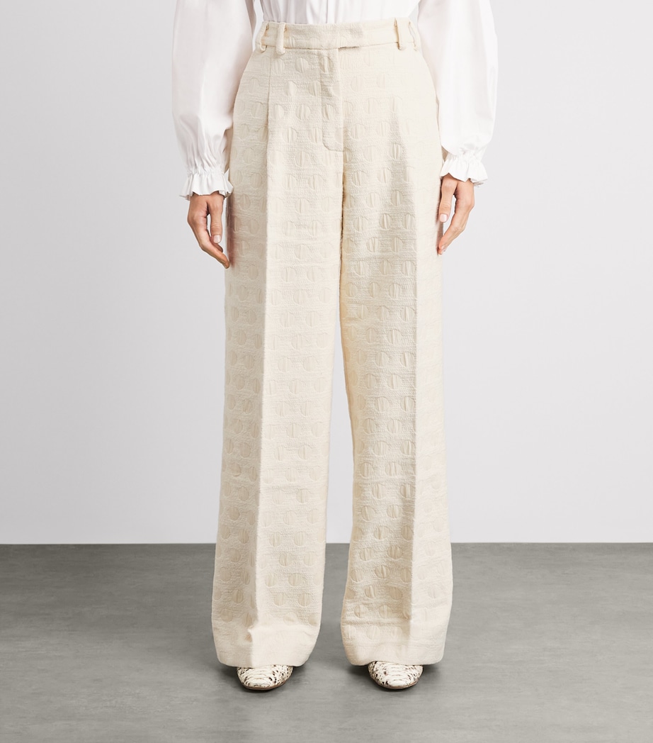La Doublej Womens Jacquard Wide-Leg Trousers Cream Image 4