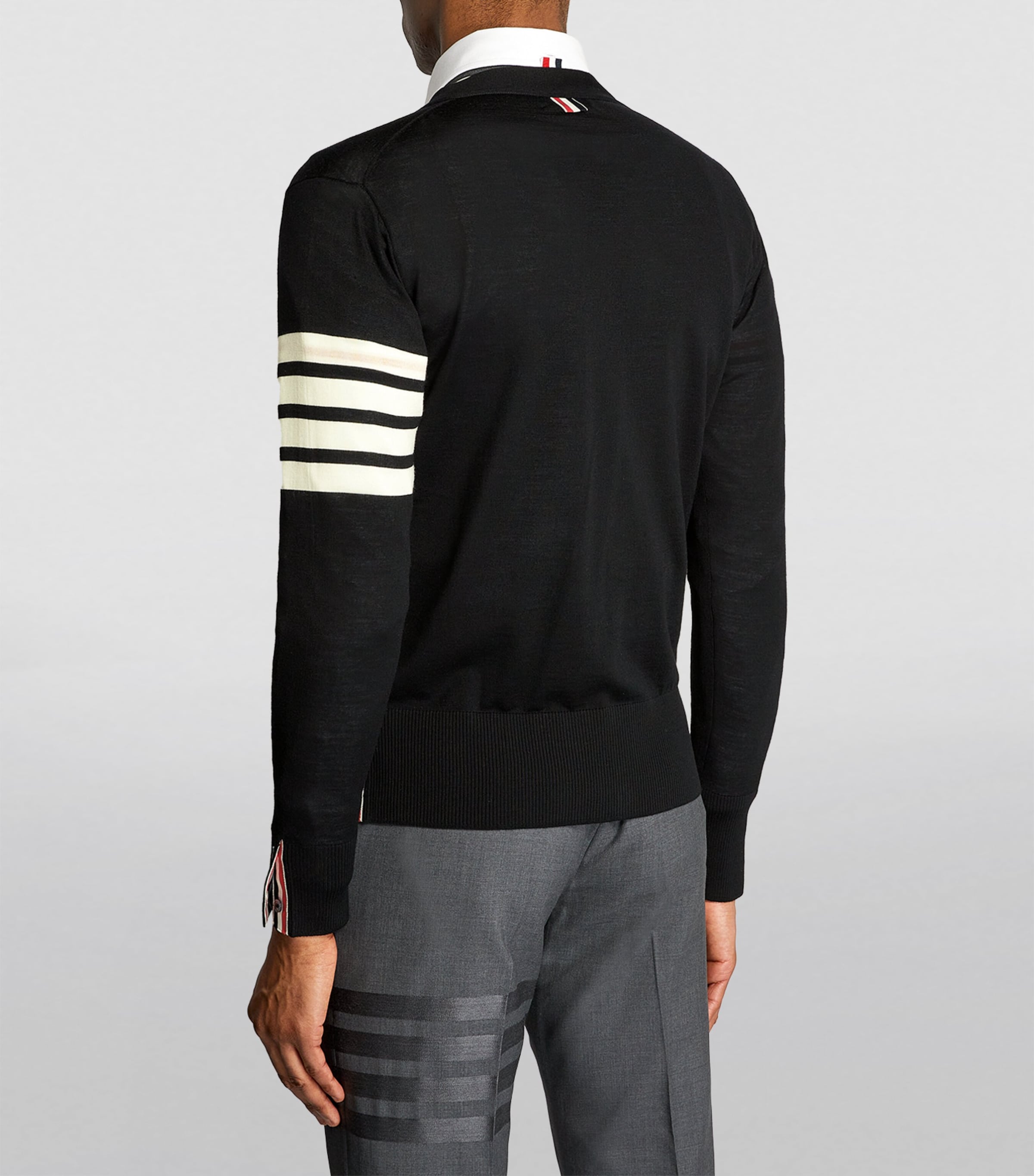 Merino Wool 4-Bar Cardigan BLACK Image 4