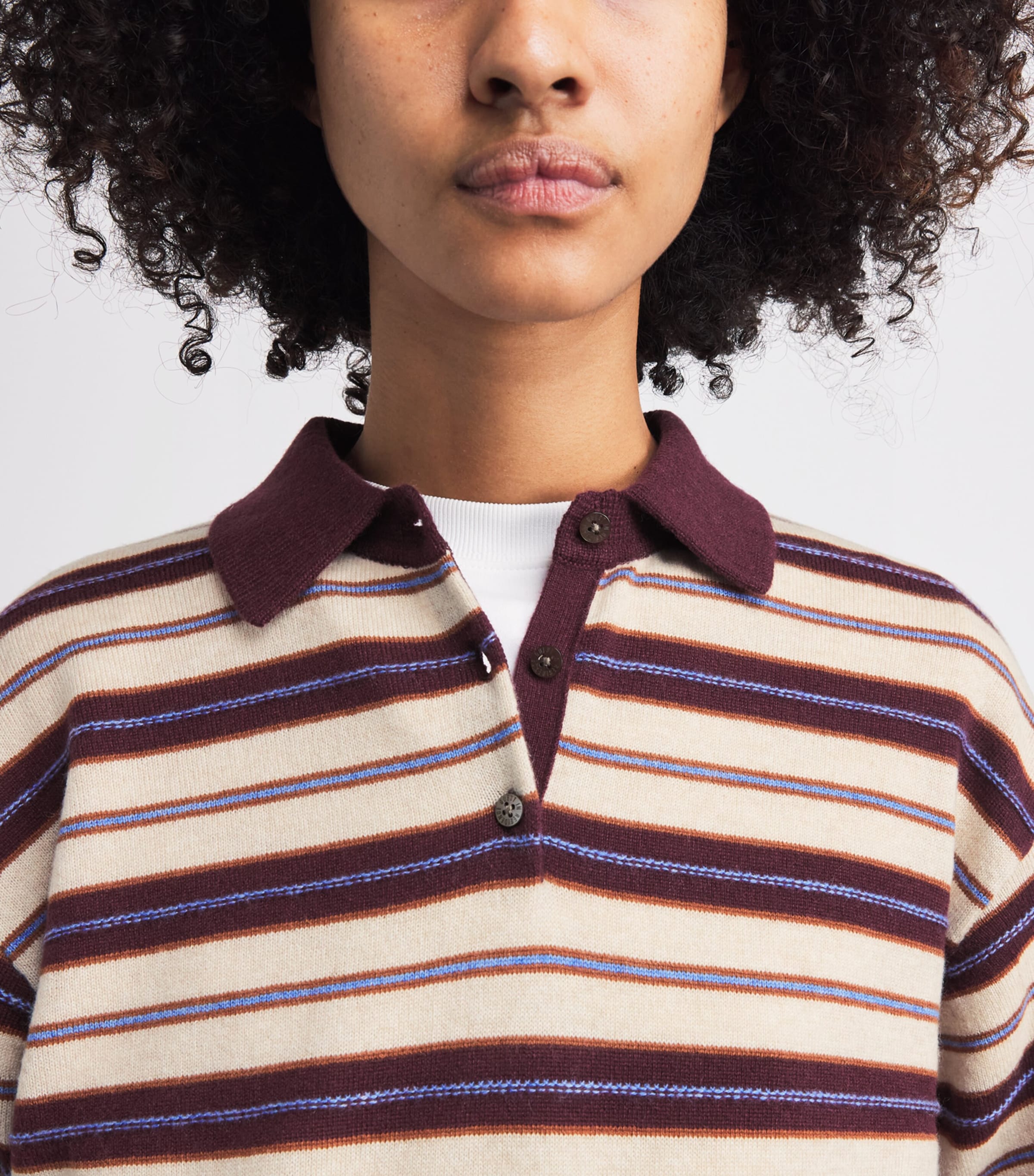 Guest In Residence Womens Cashmere Collegiate Stripe Polo Sweater Fig Combo Figco Image 3