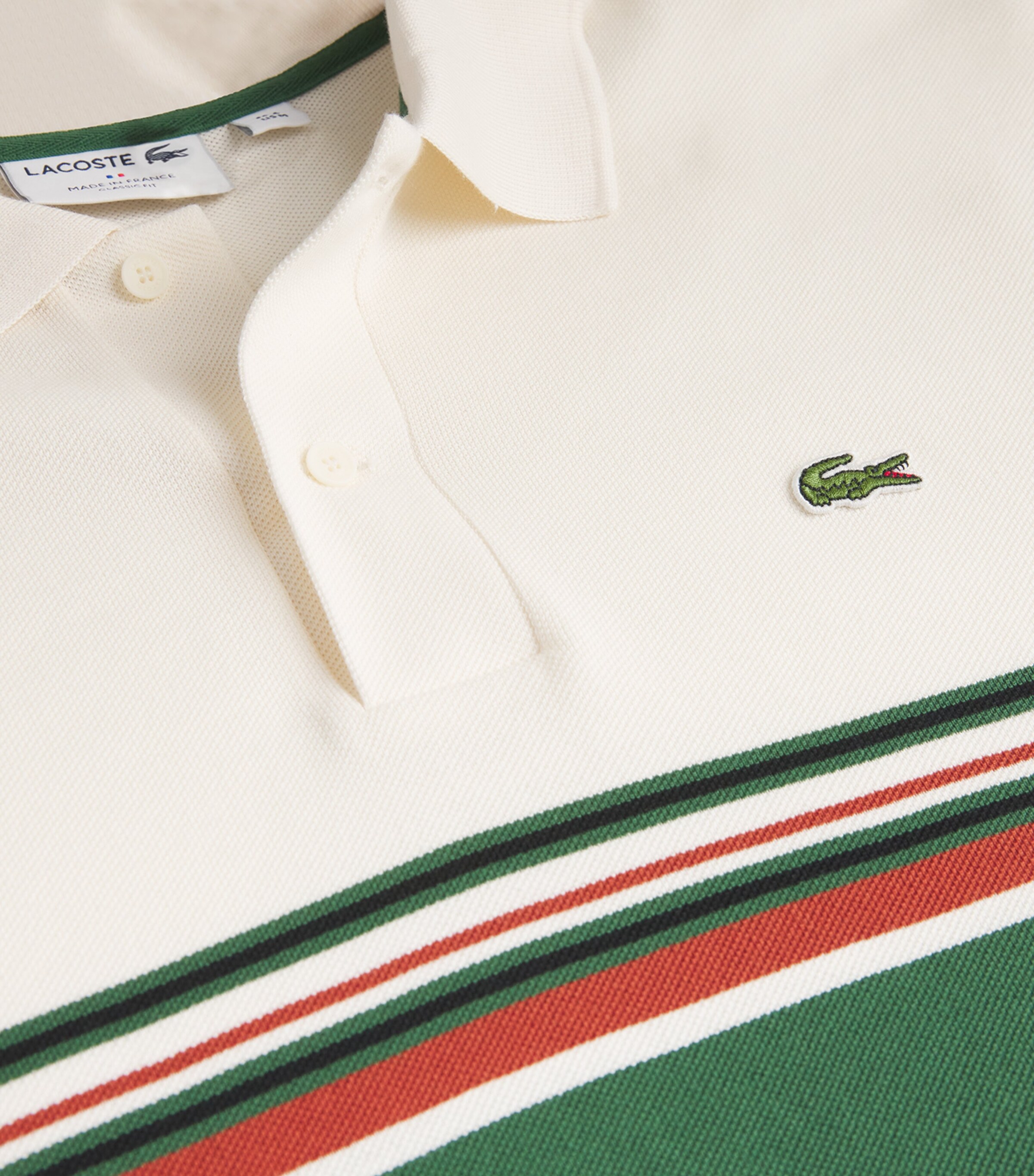 Lacoste Mens Cotton Contrast Stripe Polo Shirt Cream Image 5