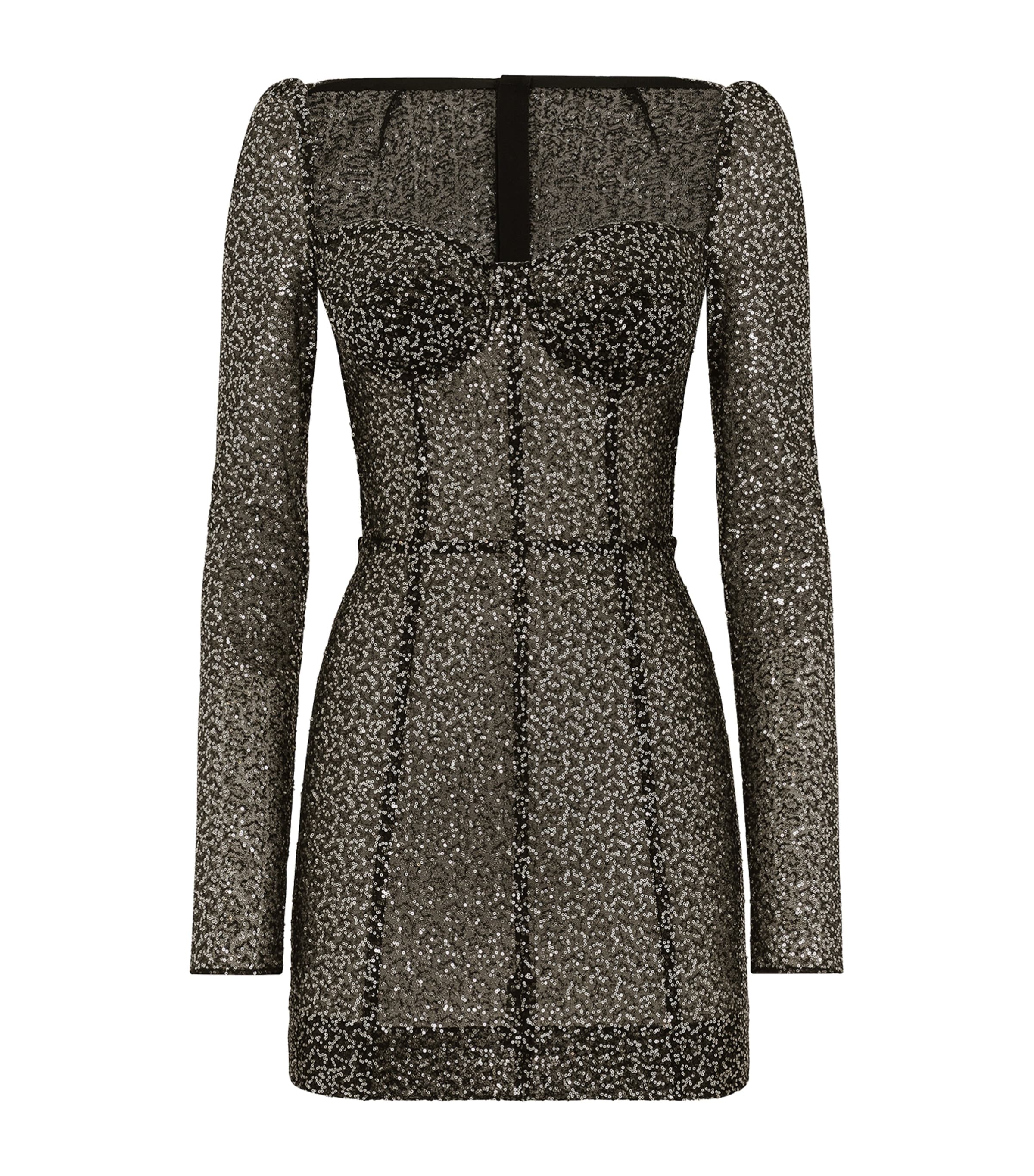 Dolce & Gabbana Sequin-embellished Corset Mini Dress In Gray