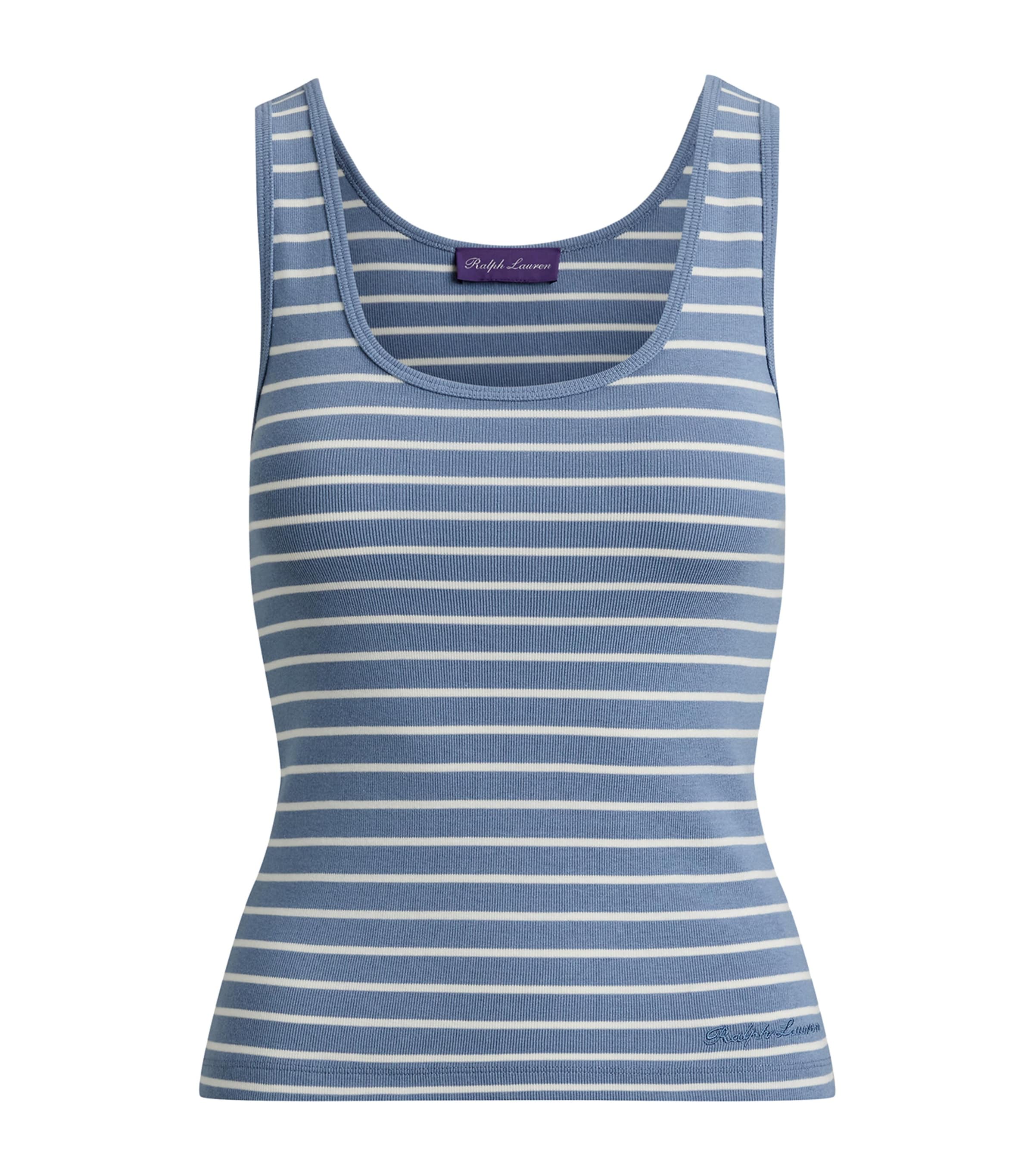 Ralph Lauren Collection Womens Stripe Ellis Tank Top Chambray/lux Cream Image 1