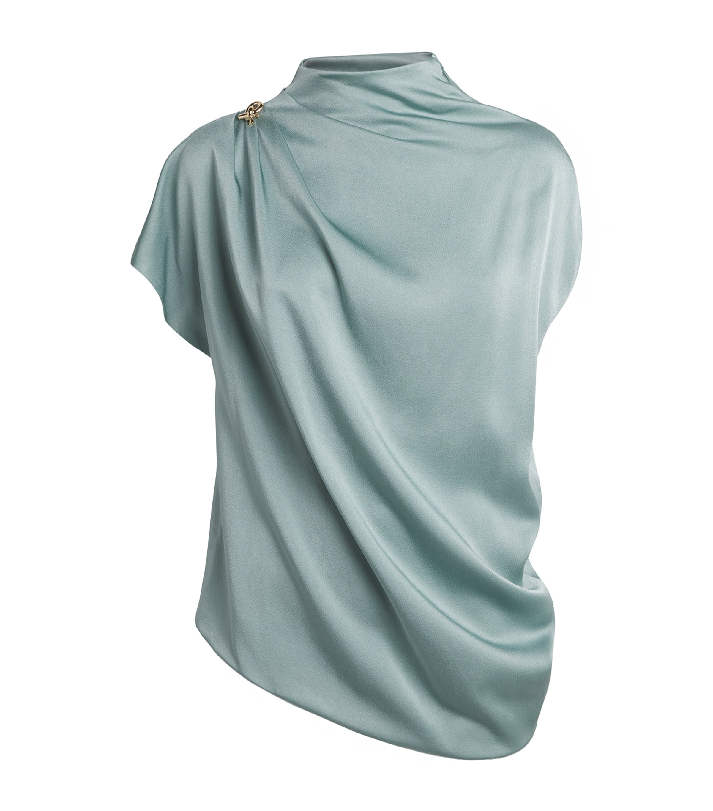 Fabiana Filippi Womens Satin Asymmetric Ruched Blouse Verde Image 1
