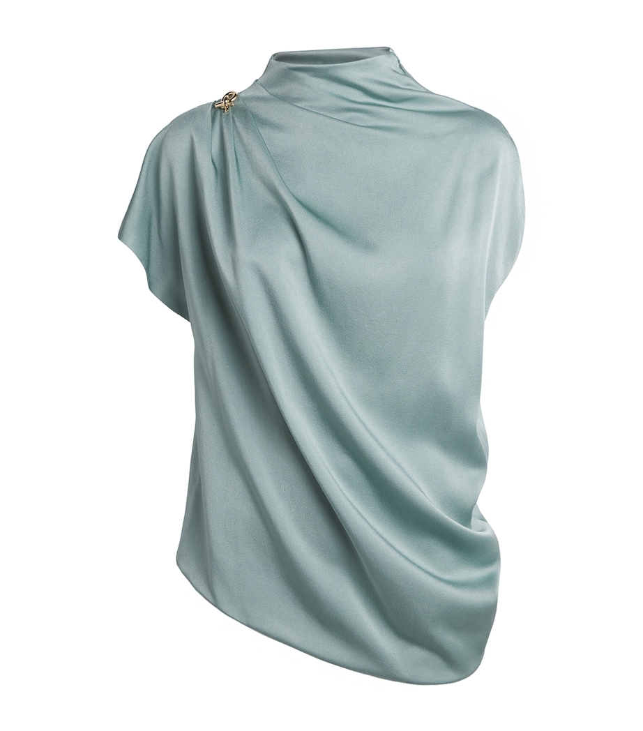 Fabiana Filippi Womens Satin Asymmetric Ruched Blouse Verde Image 1