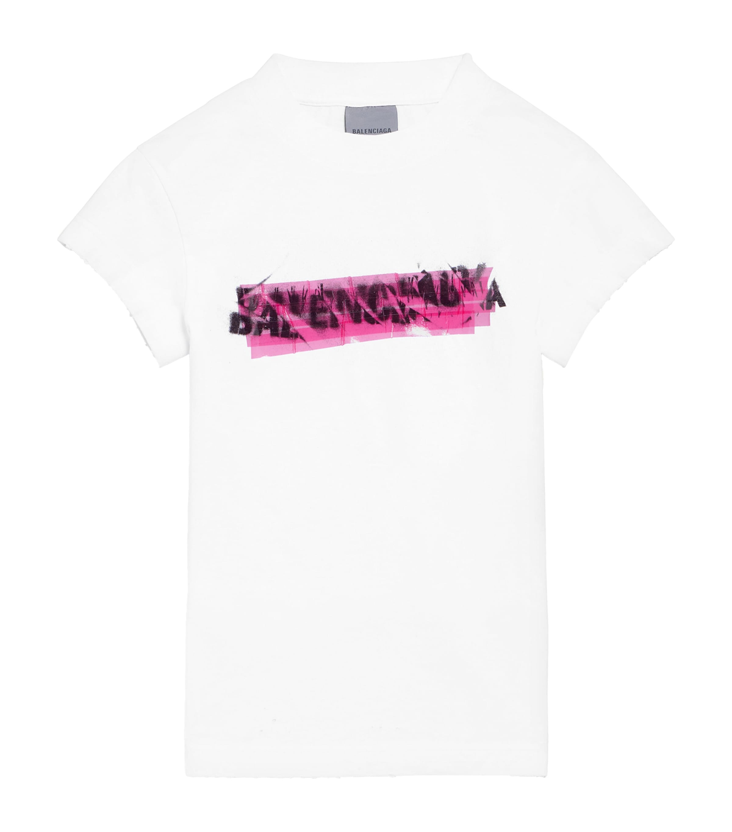 Balenciaga Womens Cotton Spray-Logo Chopped T-Shirt Image 1