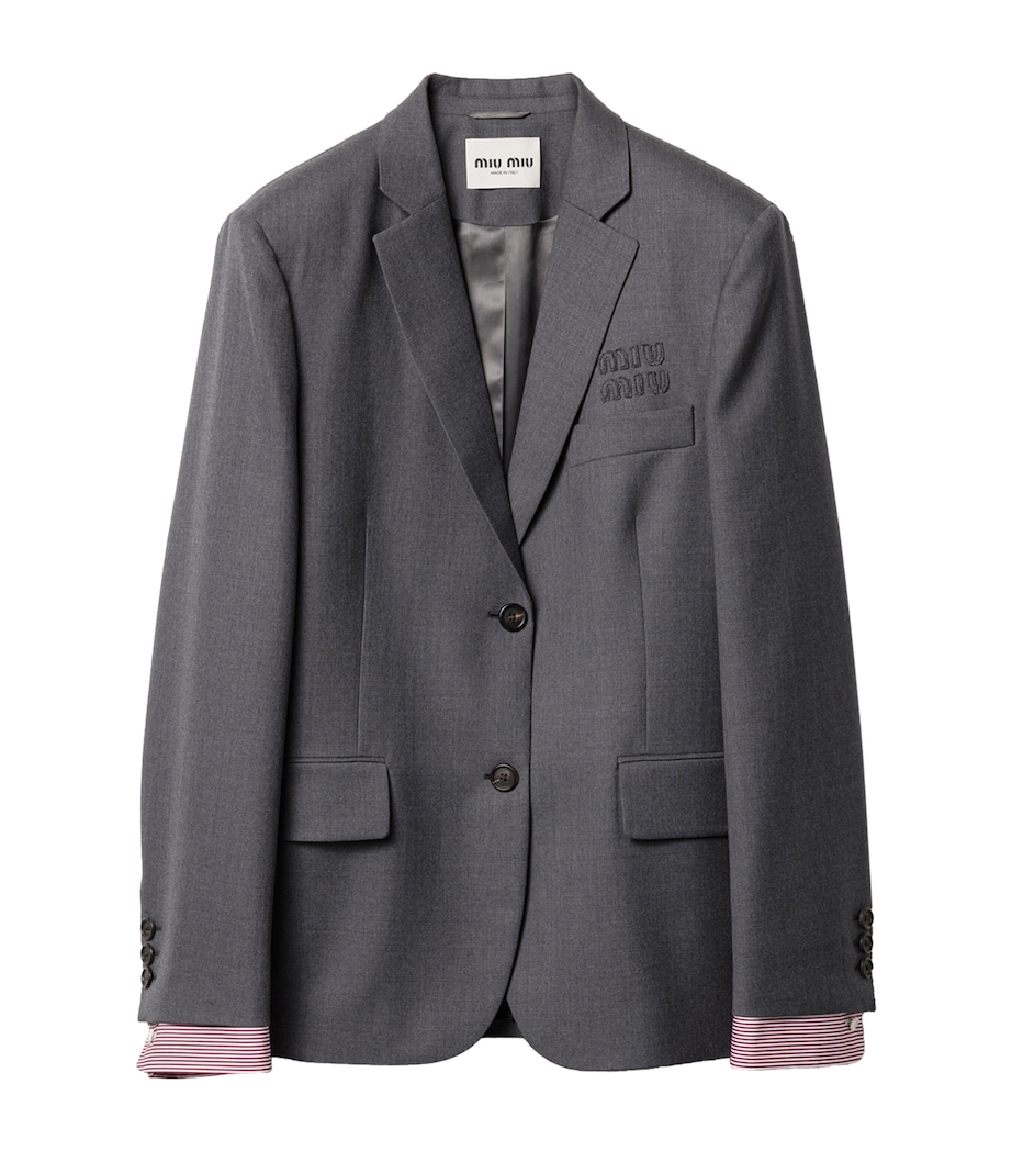 Miu Miu Womens Wool Shirt Sleeve-Detail Blazer Image 1