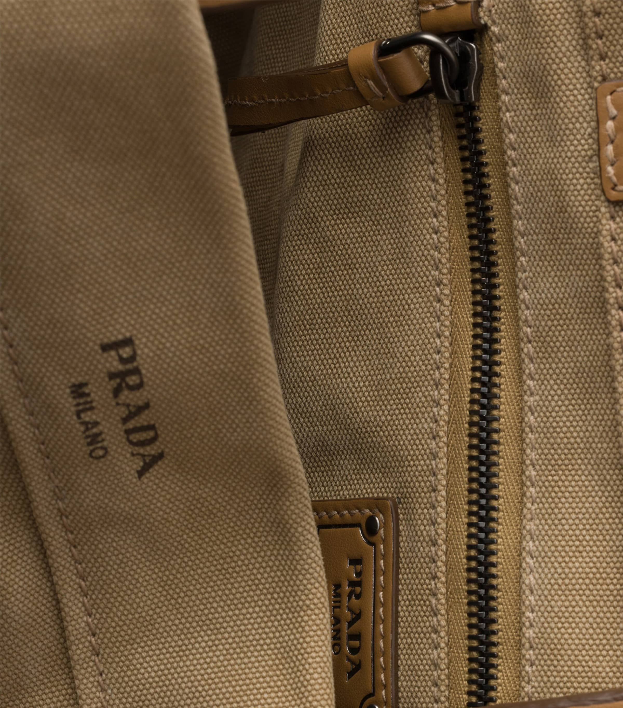 Prada Cotton-Leather Route Tote Bag Neutral Image 6