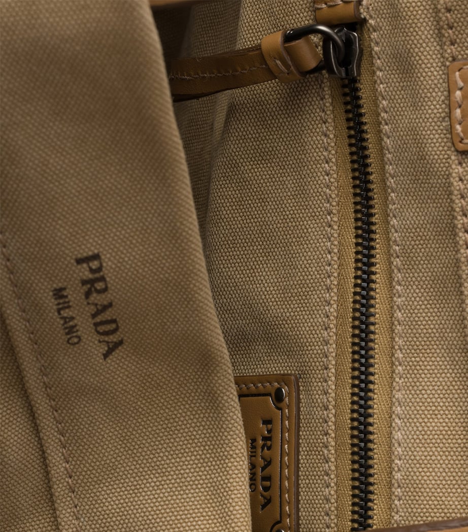 Prada Cotton-Leather Route Tote Bag Neutral Image 6