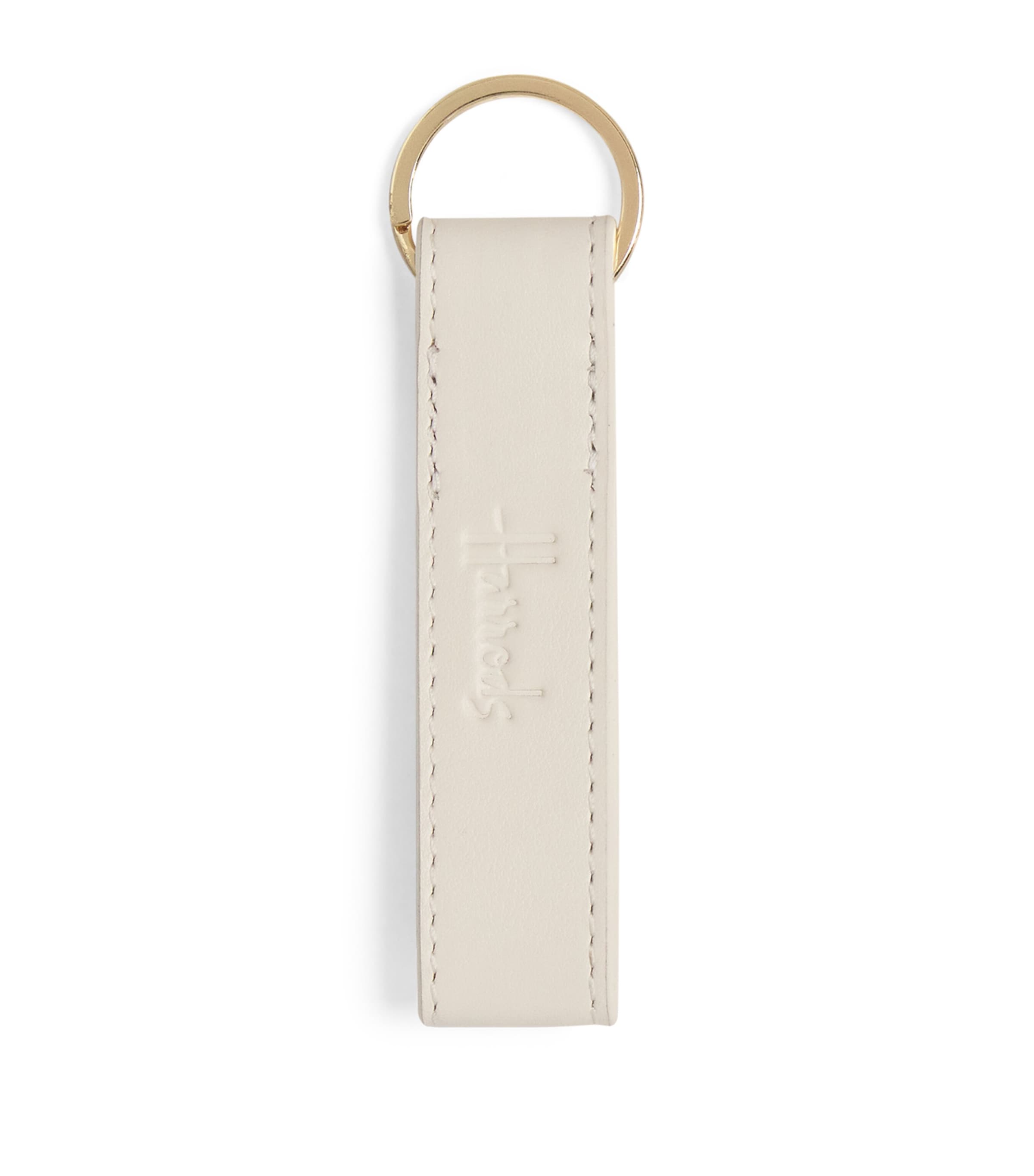 Harrods Leather Flat Keyring In Beige