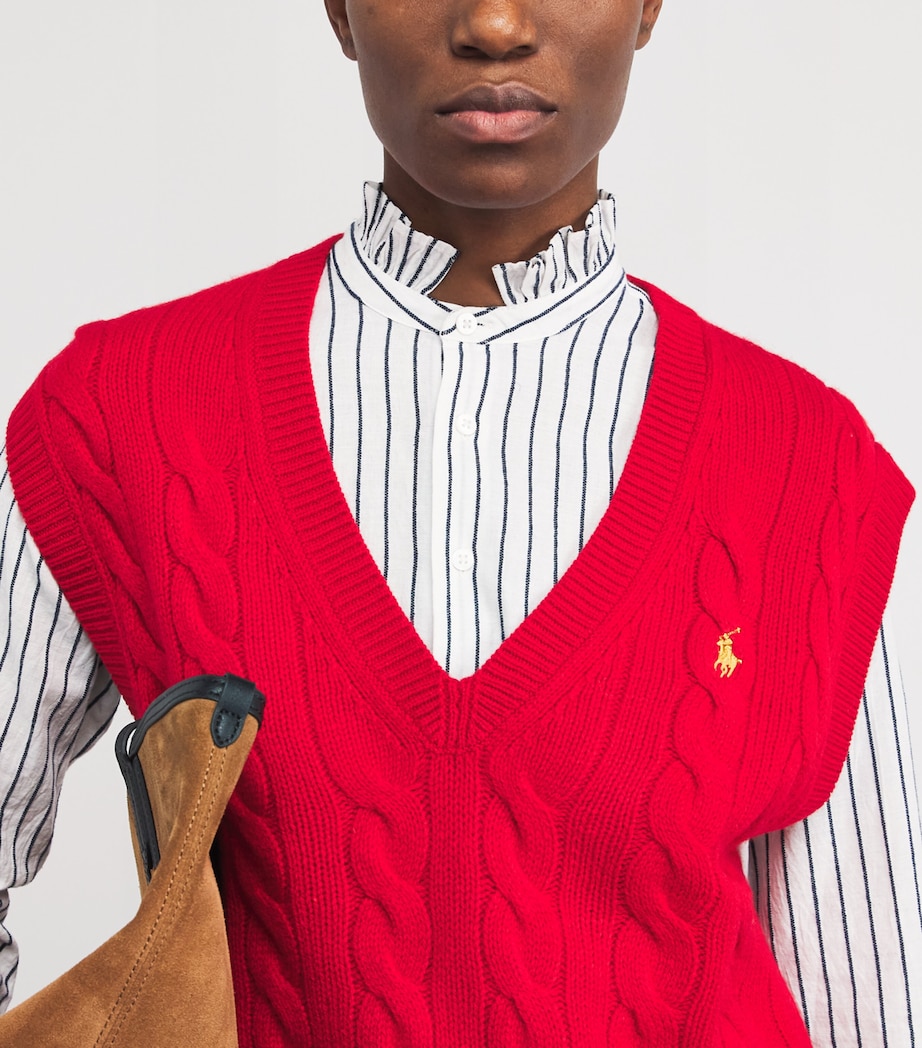 Wool-Cashmere Cable-Knit Sweater Vest RL2000 RED Image 6