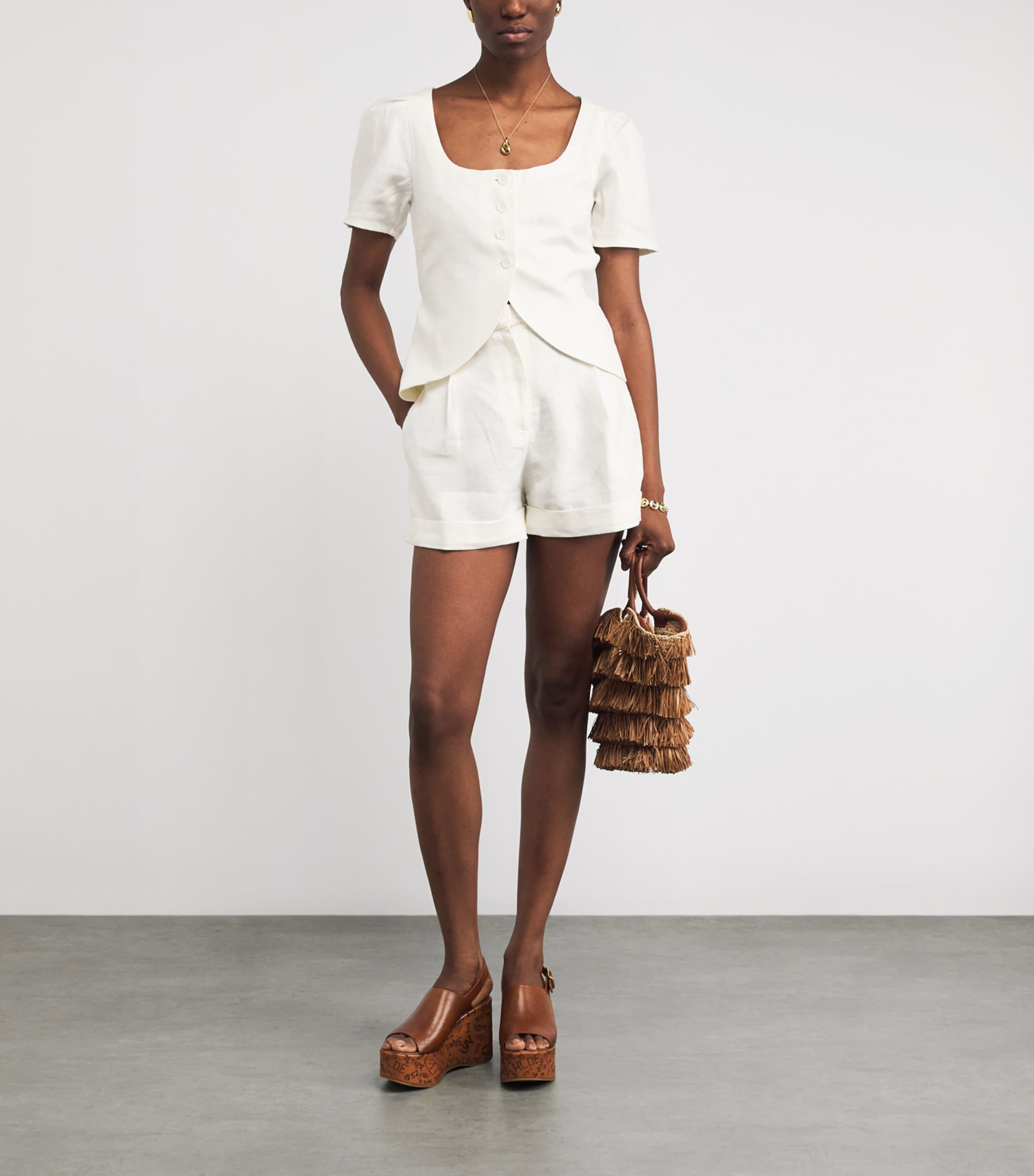 Linen Audrey Crop Top WHITE Image 2