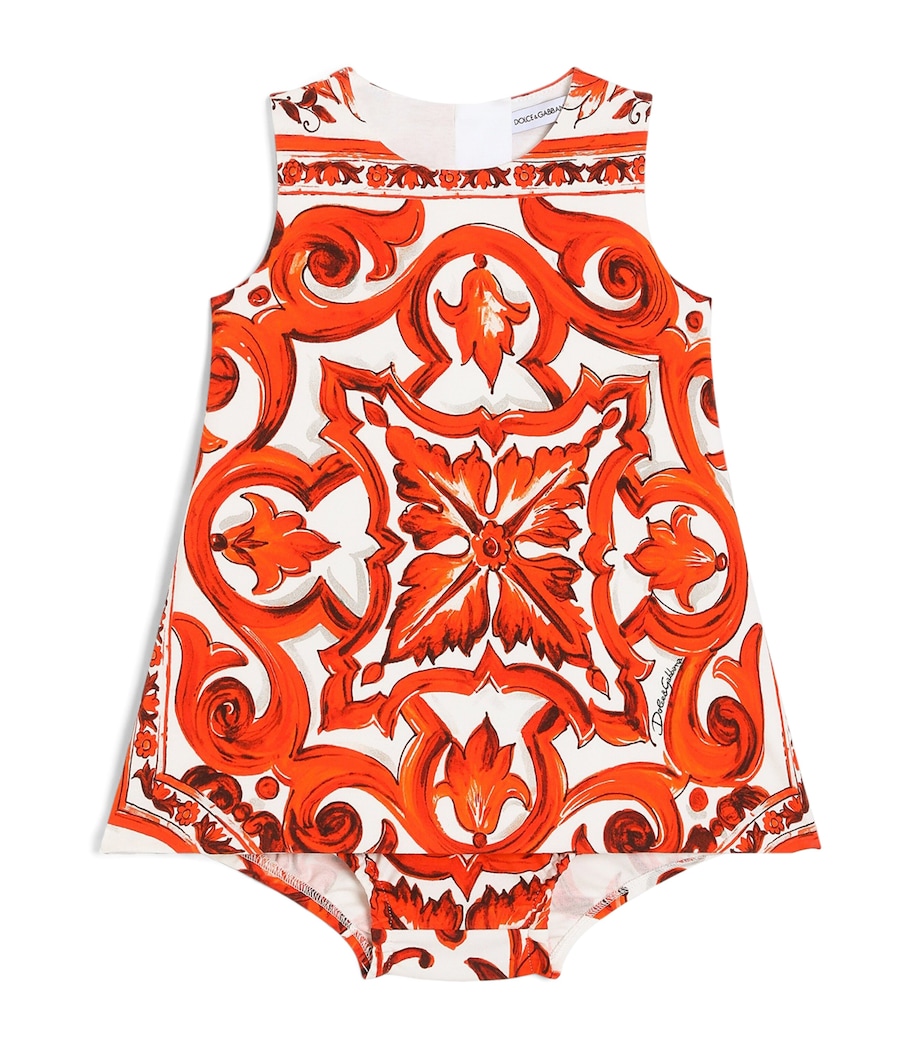 Dolce&Gabbana Kids Stretch-Cotton Majolica Dress and Bloomers Set (3-30 Months) Mix Maiolica O Image 1